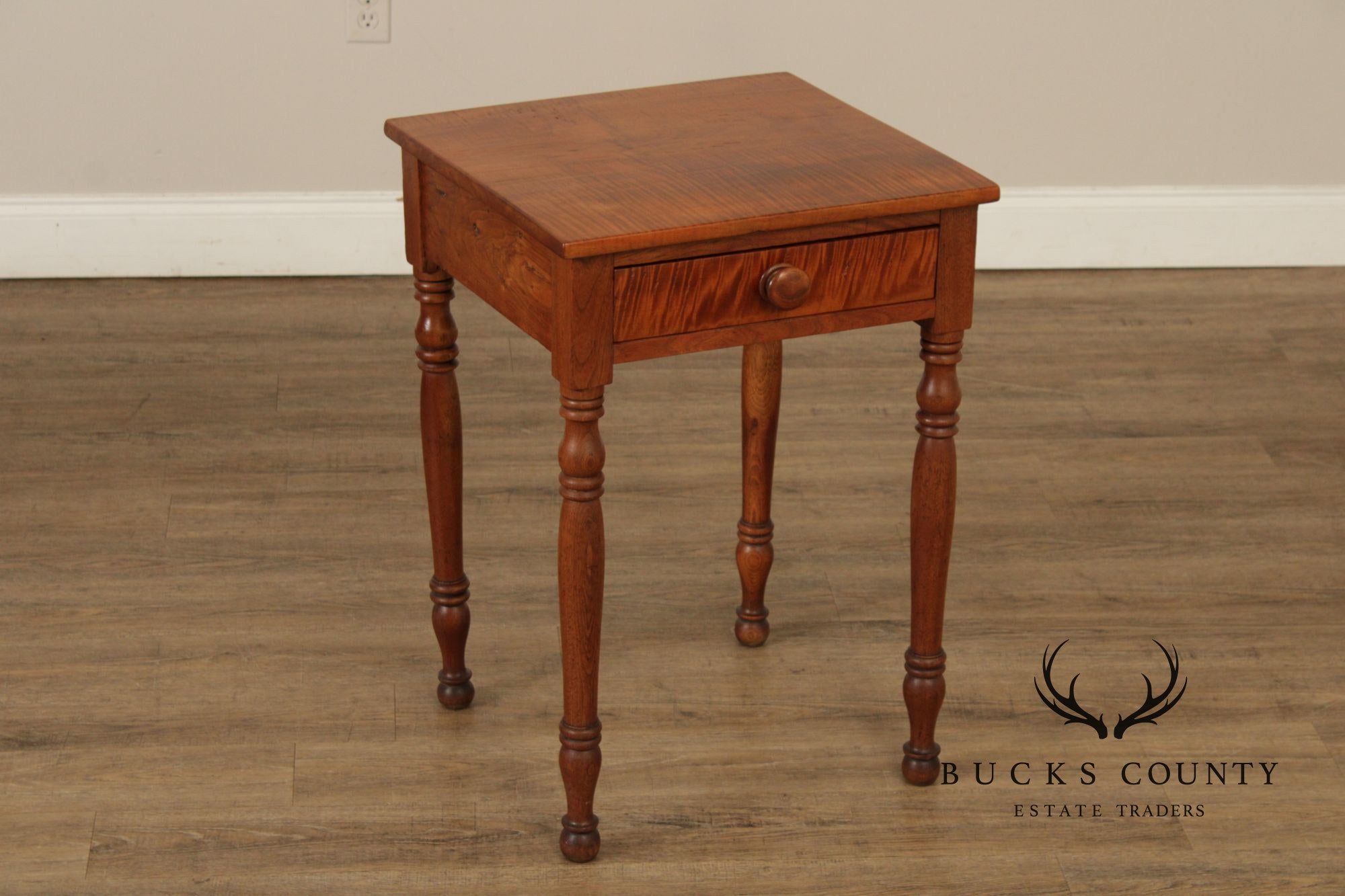Antique Sheraton Tiger Maple And Walnut Side Table