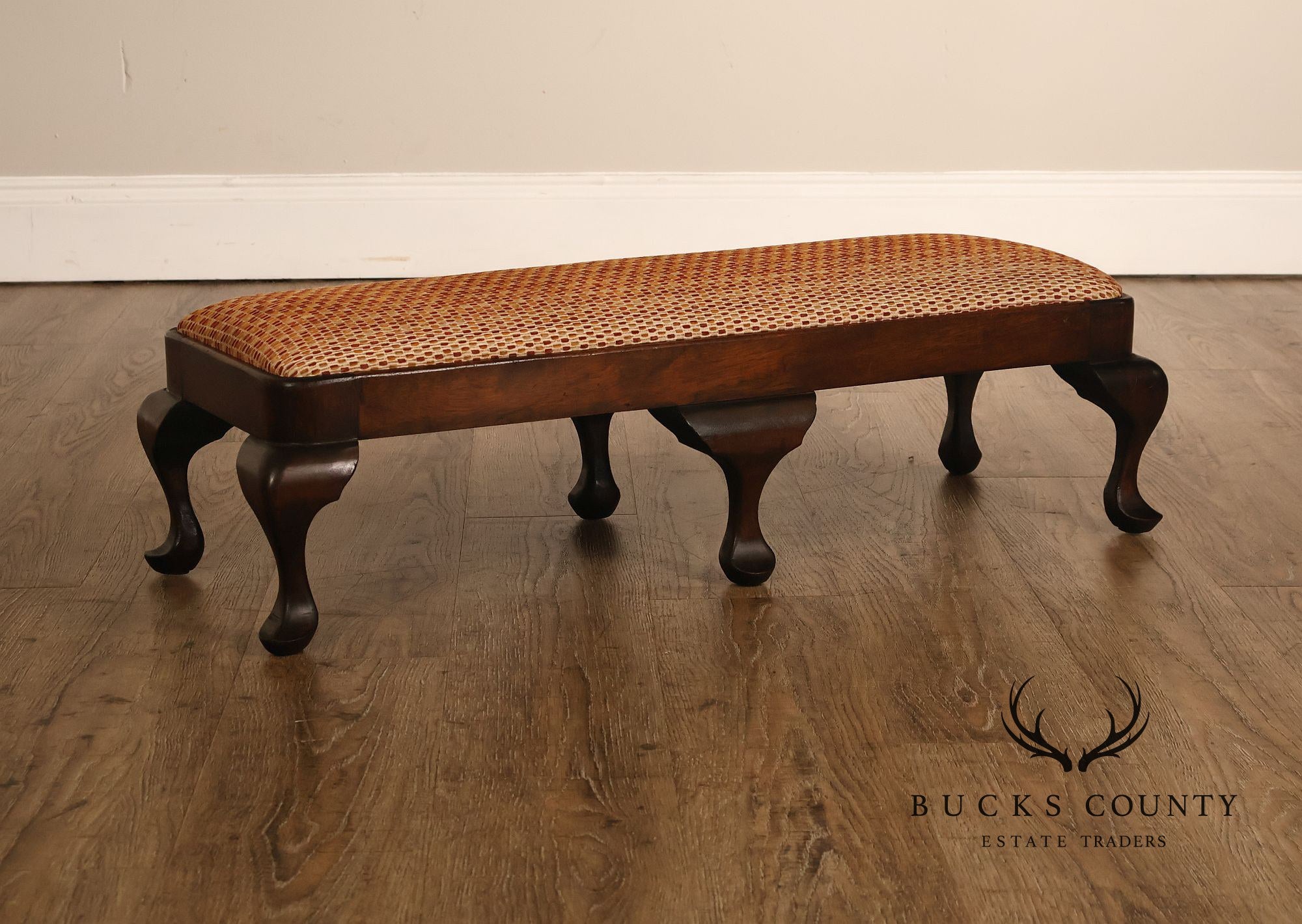 Queen Anne Style Vintage Mahogany Six Leg Footstool
