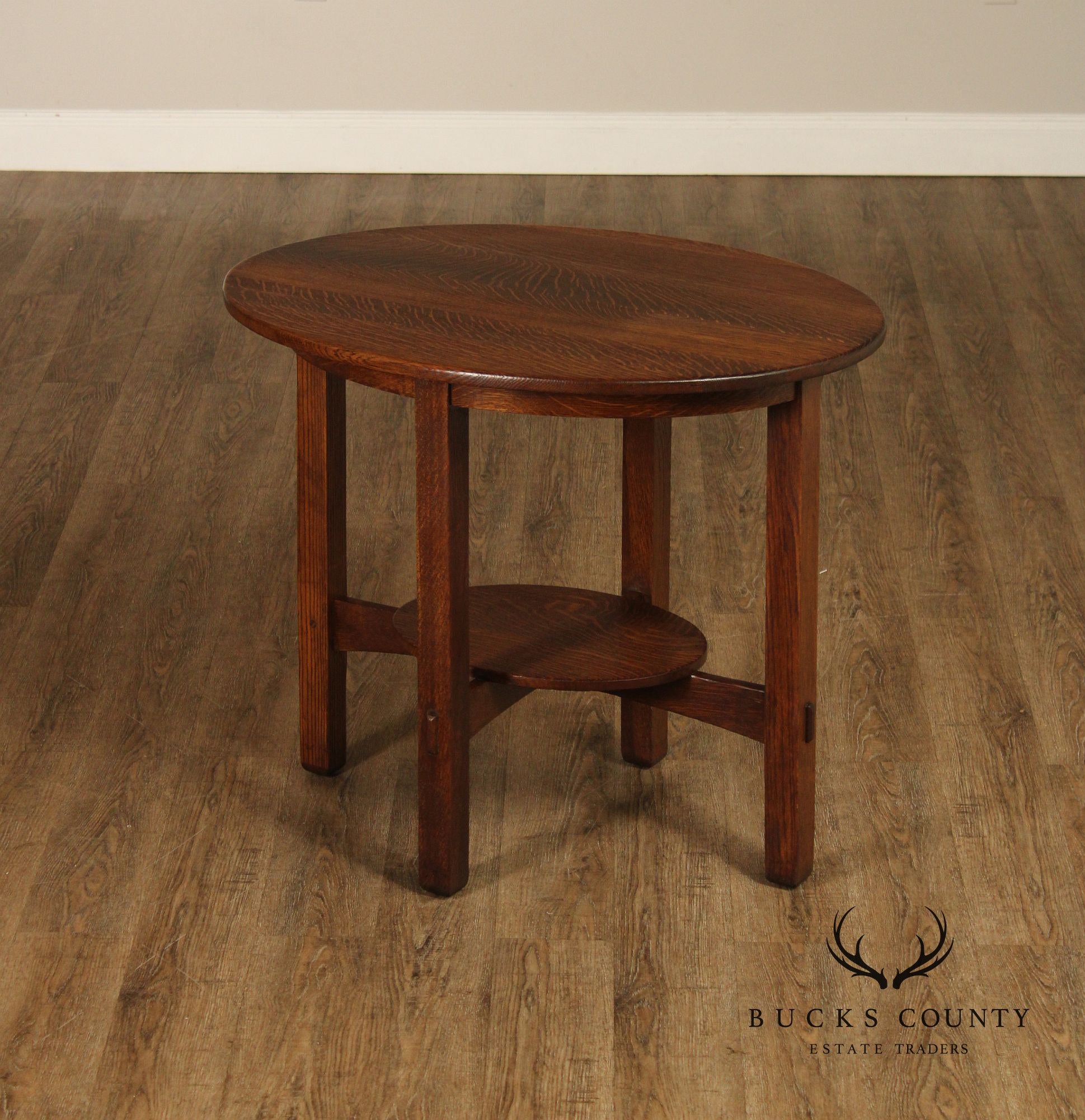 Antique Stickley Brothers Mission Oak Oval Lamp Table