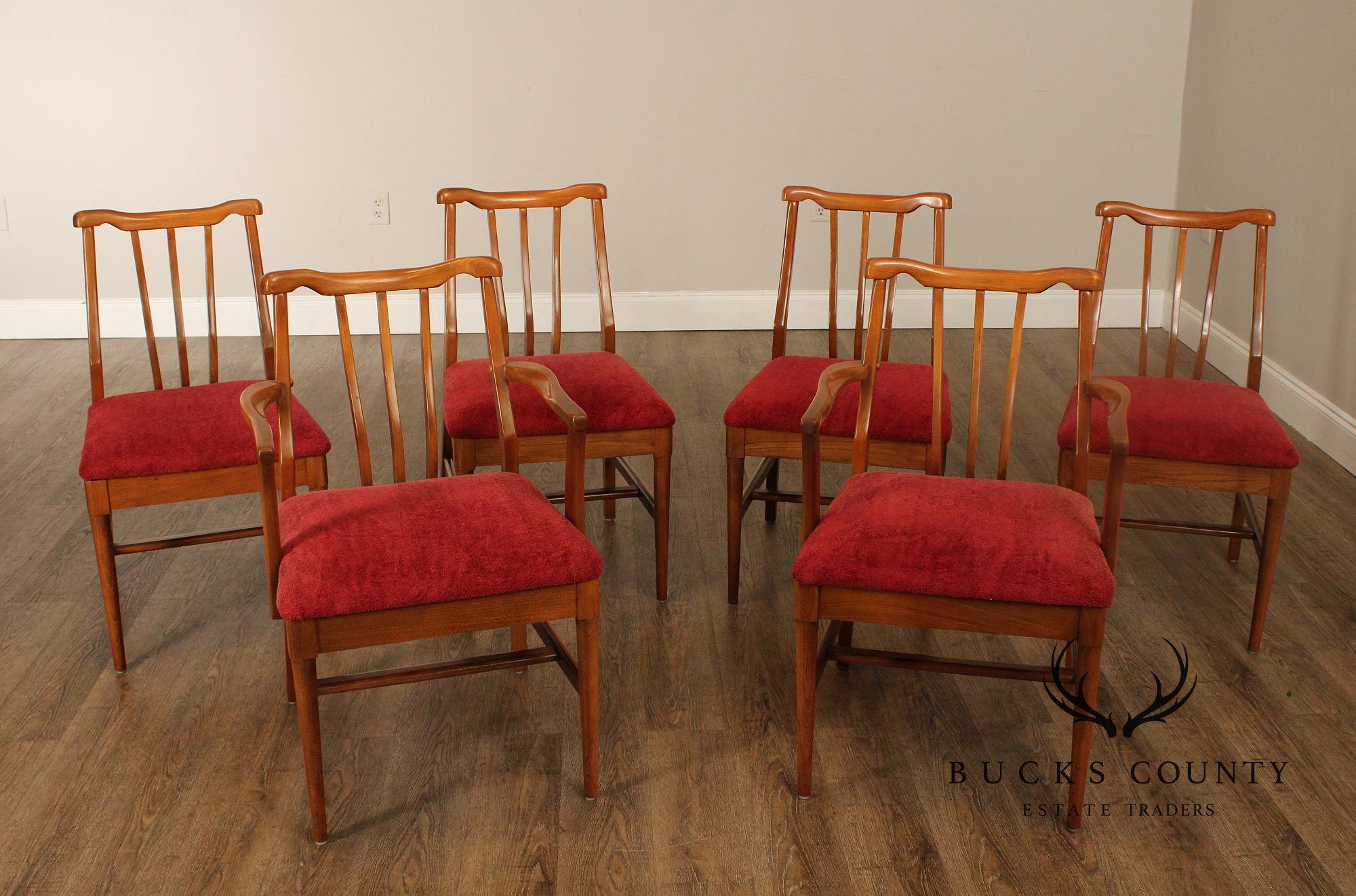 Mid Century Modern Set of Six Walnut Dining Chairs