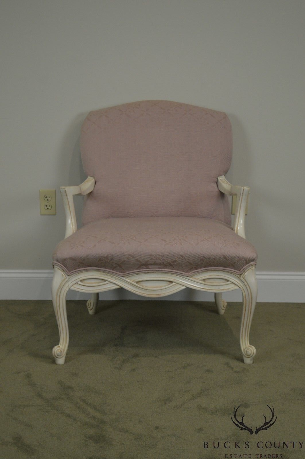 French Louis XV Style Custom Pair of Paint Frame Fauteuils Lounge Chairs