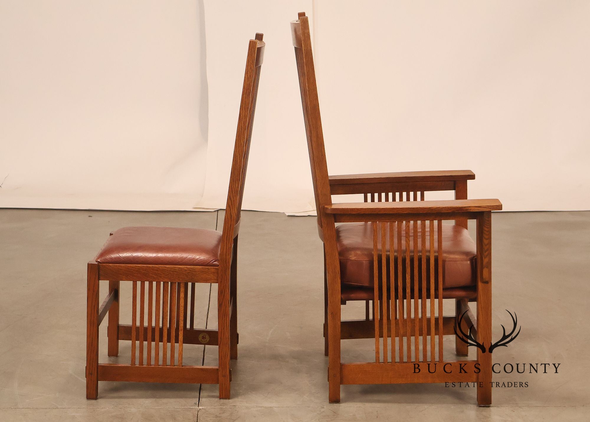 Stickley Mission Collection Set Of Six Oak Spindle Dining Chairs