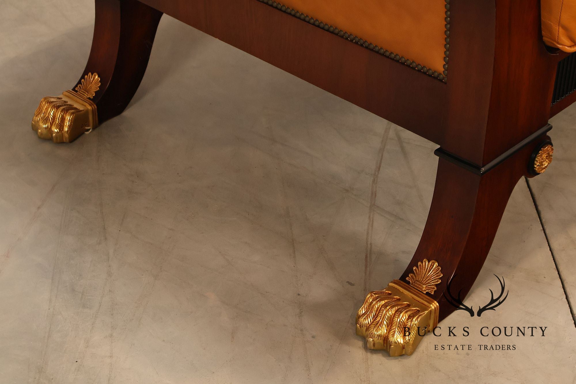 Empire Style Sofa Mahogany And Leather Sofa With Gilt Bronze Mounts
