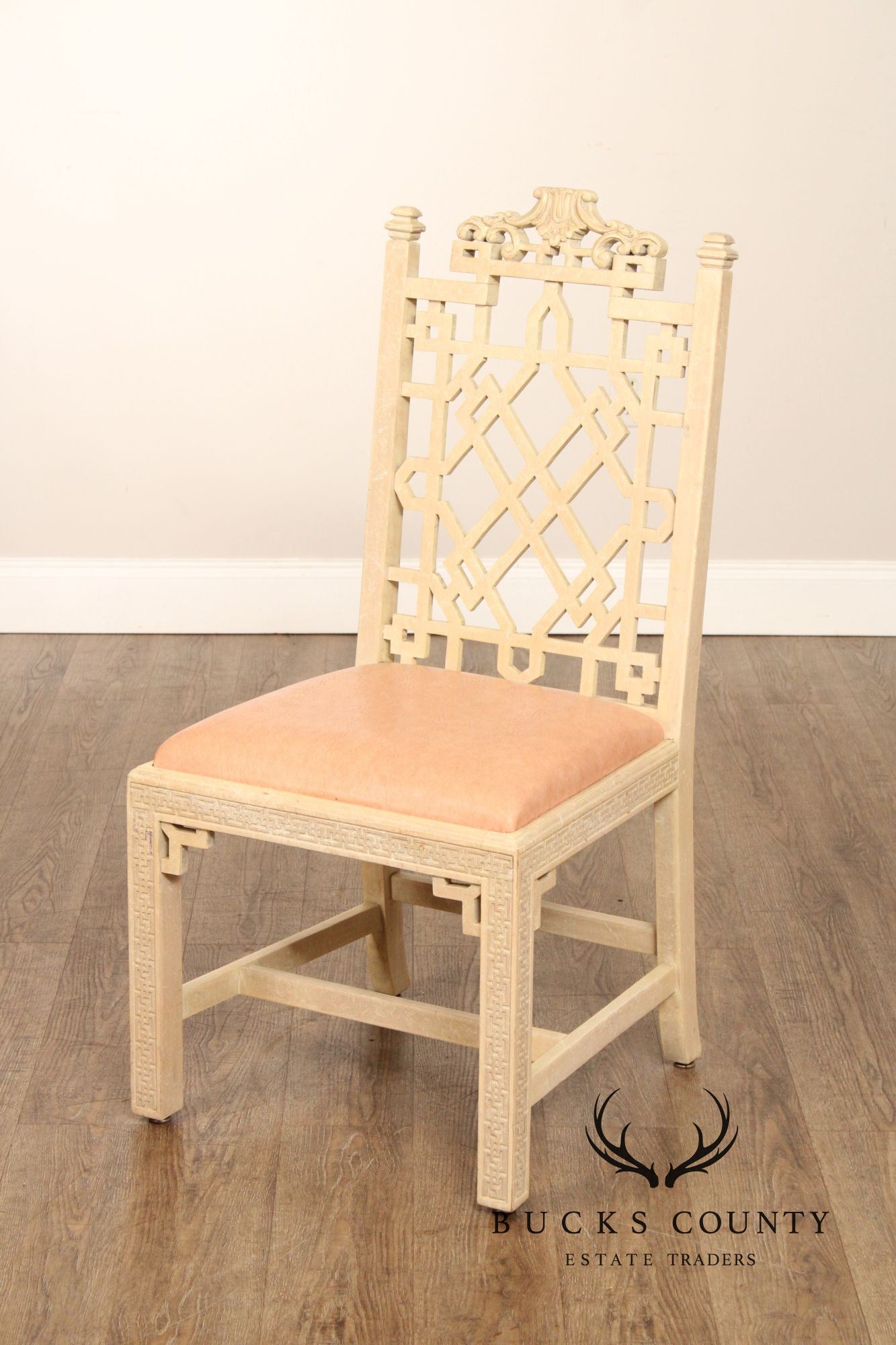 Chinese Chippendale Style  Vintage Set Of 4 Painted Dining Chairs
