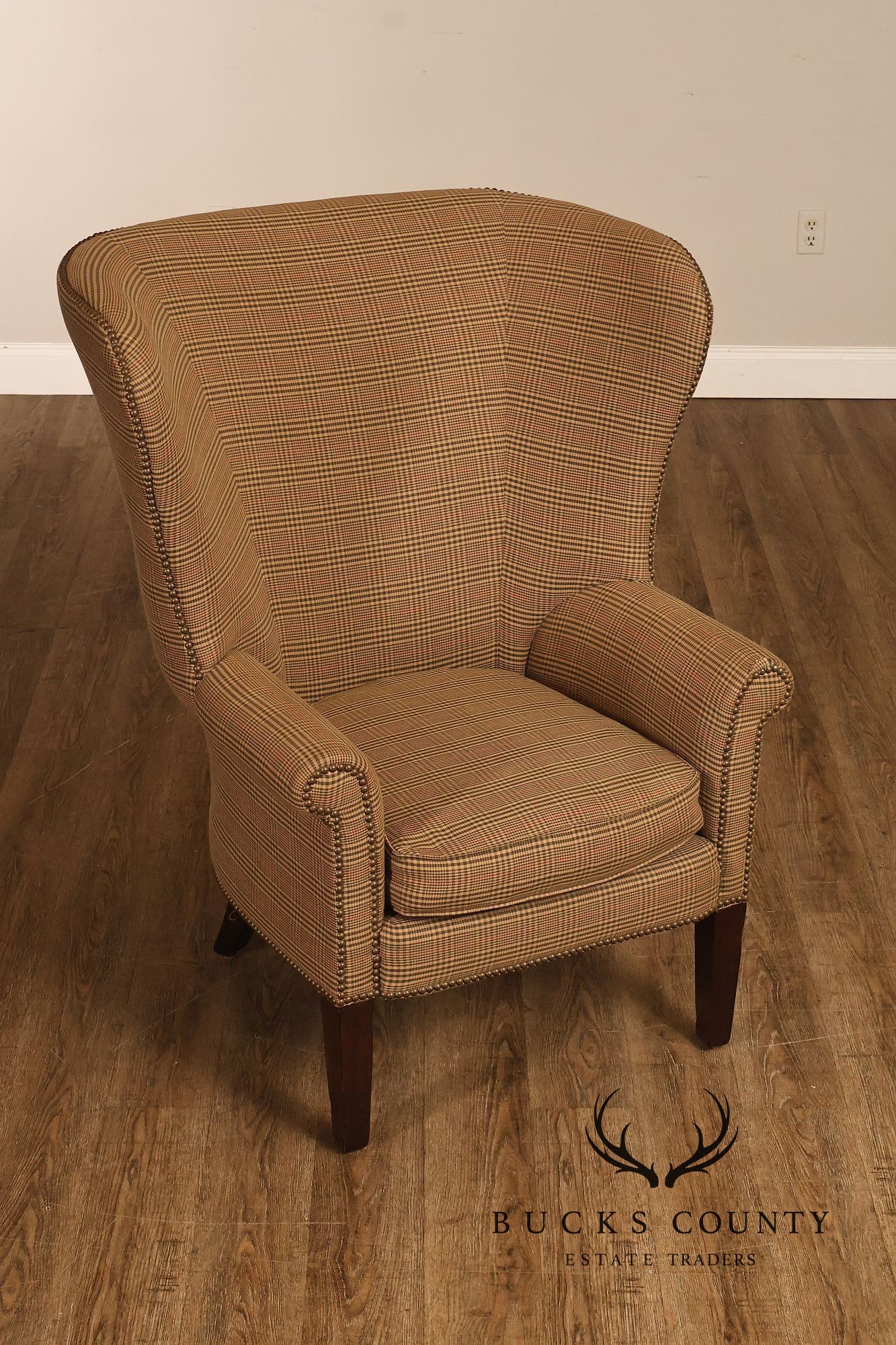 Ralph Lauren Traditional Plaid Upholstered Wingback Lounge Chairs