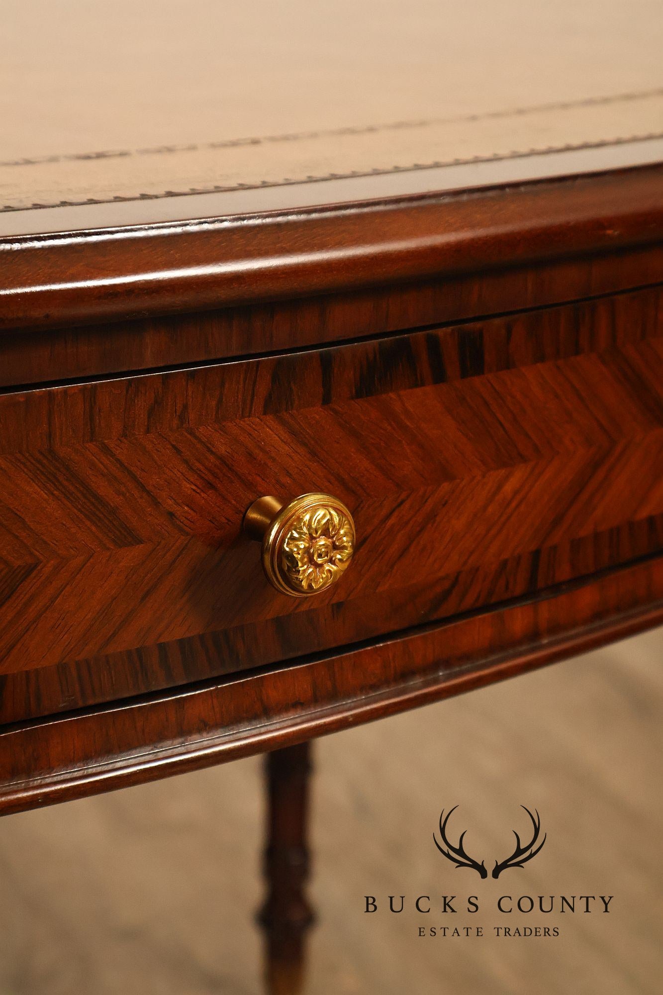Maitland-Smith Regency Style Oval Leather Top Writing Table