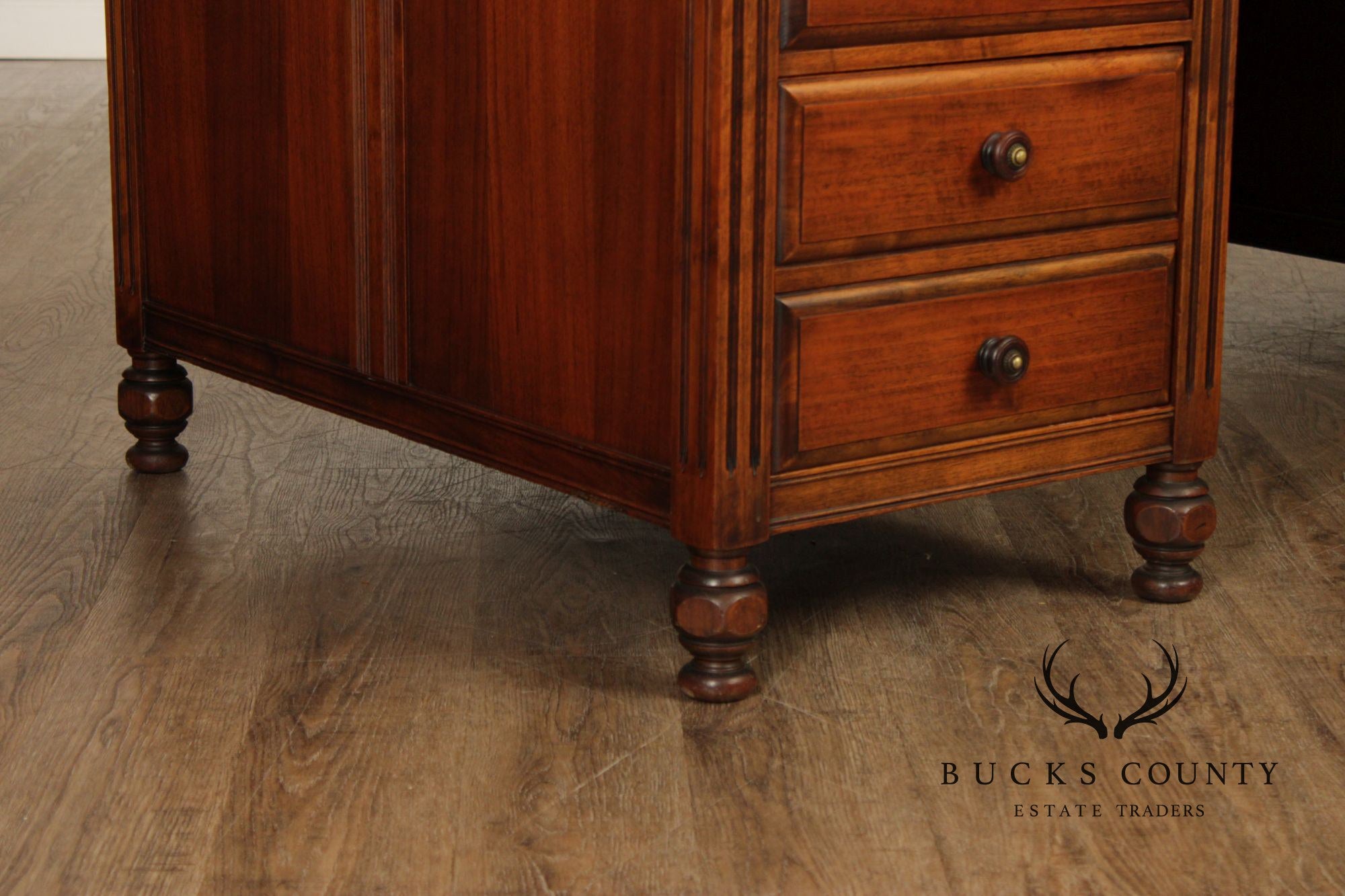 1930 Walnut Carved Pedestal Executive Desk with Pull-Out Writing Slides