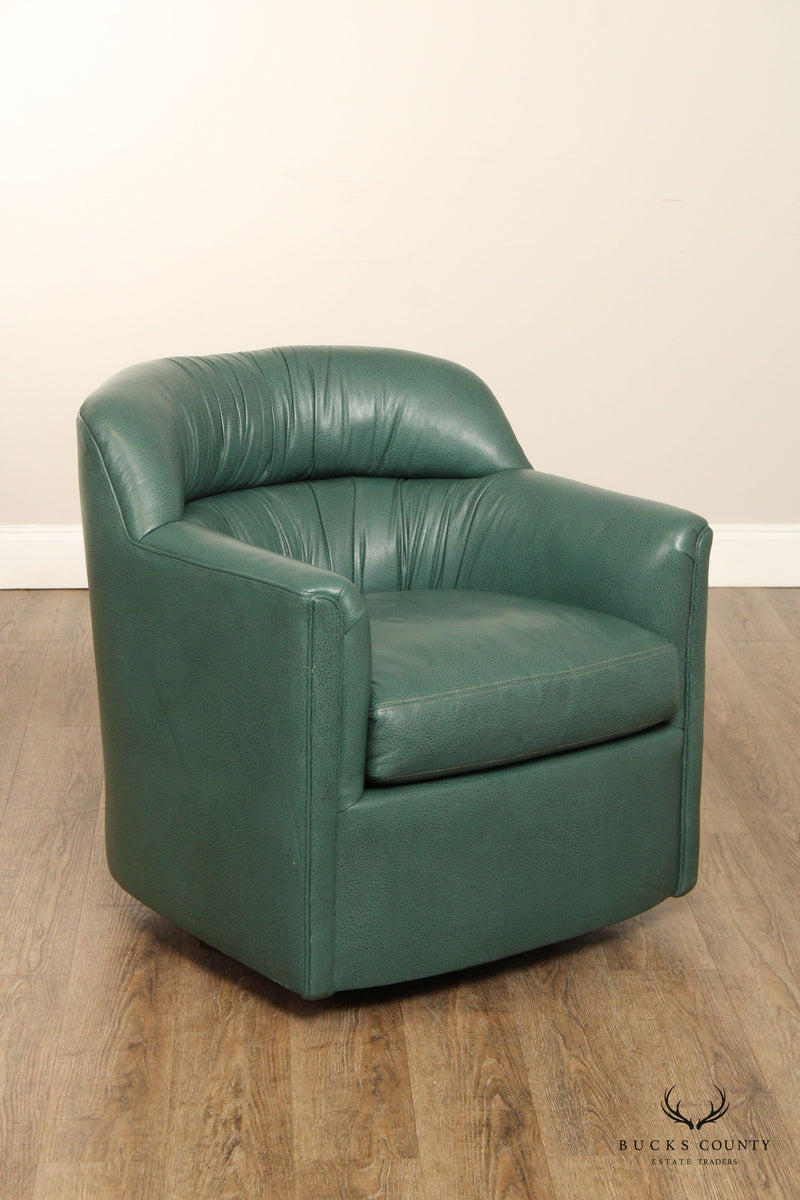 Hancock & Moore Vintage Pair of Leather Swivel Club Chairs