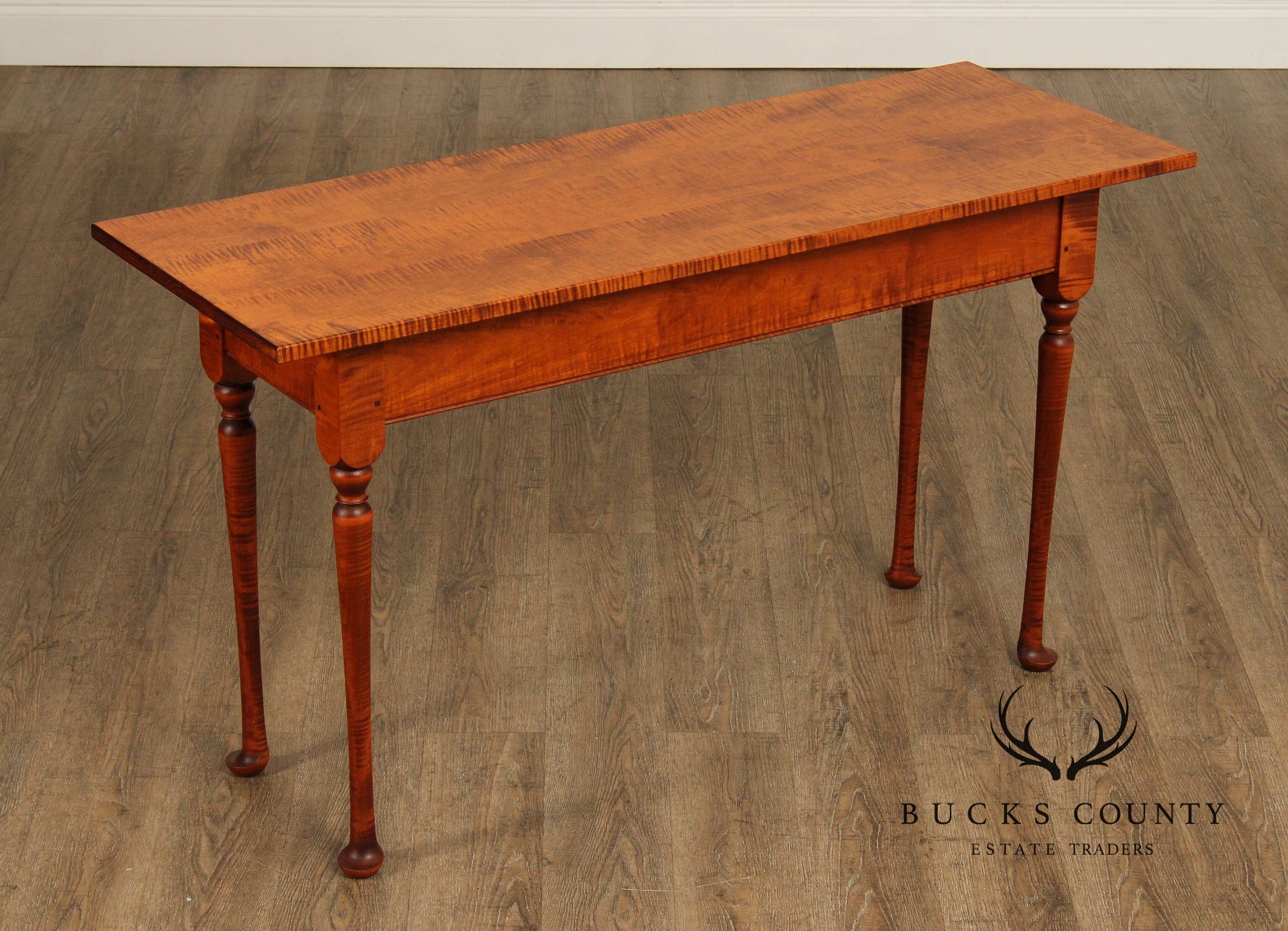 J.L. Treharn Queen Anne Style Tiger Maple Console Table