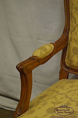 Quality Pair of Custom Upholstered Solid Walnut Louis XV Style Arm Chairs