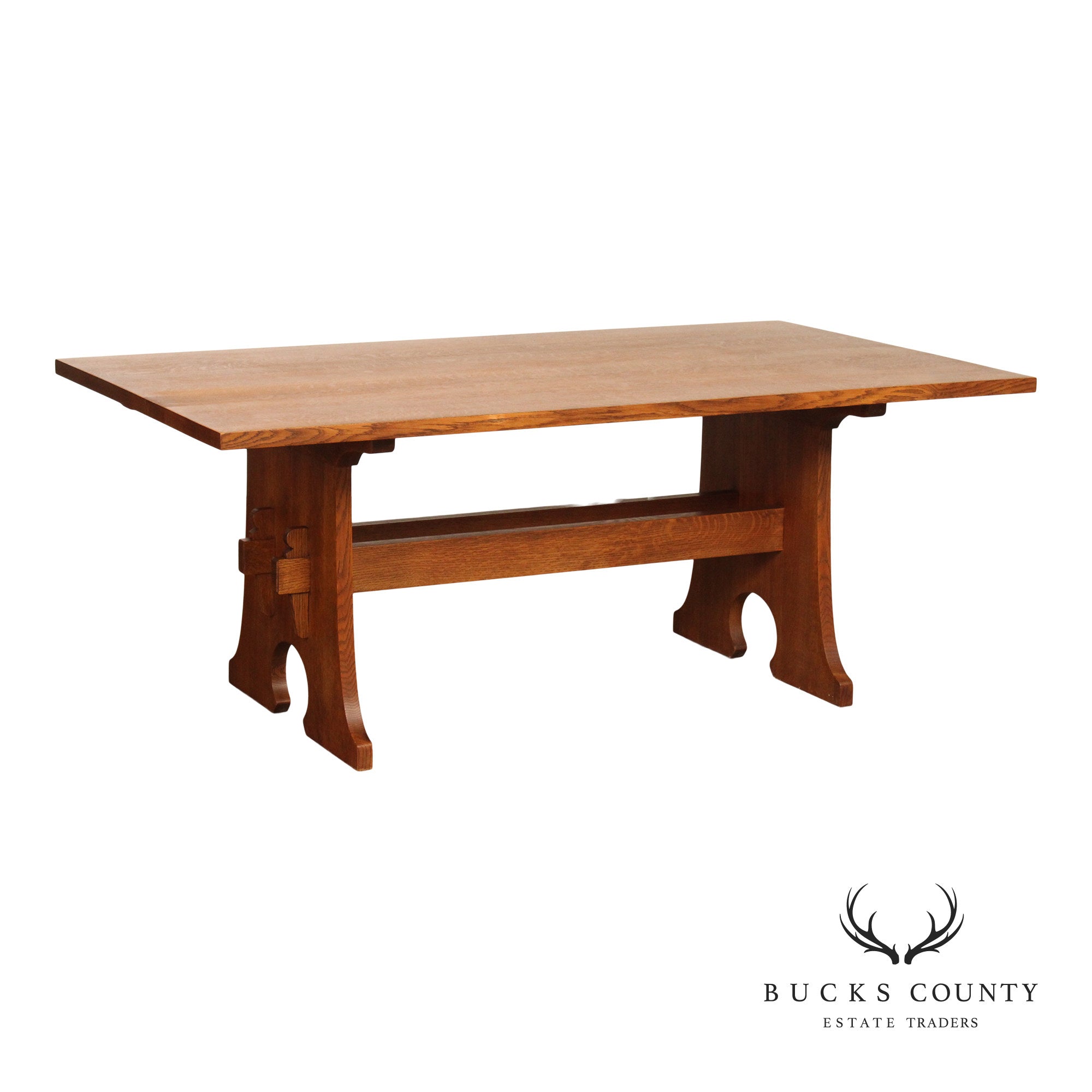 Stickley Mission Collection Oak Keyhole Trestle Dining Table