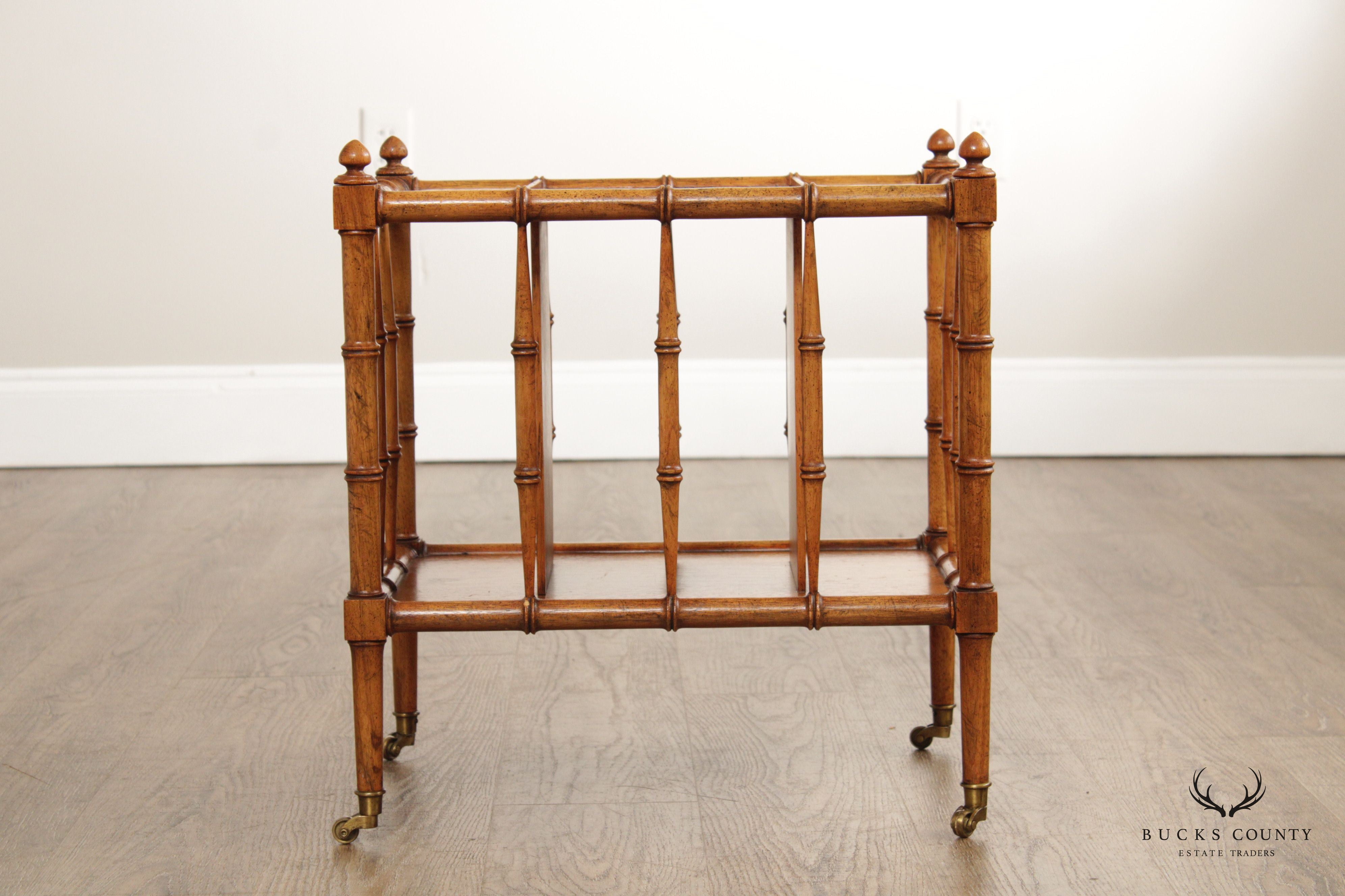 Vintage Walnut Faux Bamboo Canterbury Magazine Rack