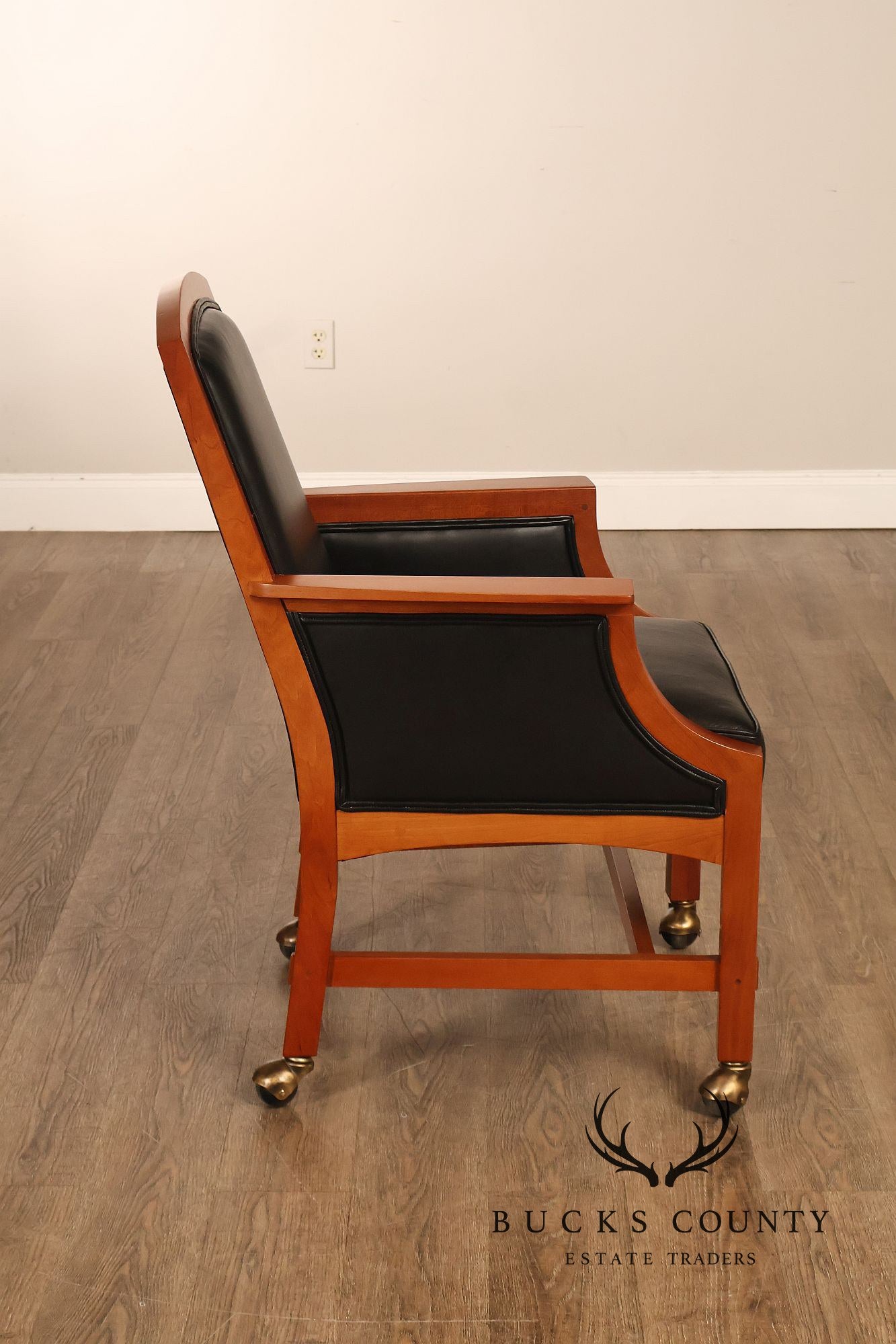 Stickley Mission Collection Pair Of Cherry And Leather Armchairs