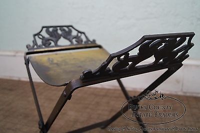 Antique Oscar Bach Style Iron X Base Bench Stool w/ Winged Griffins