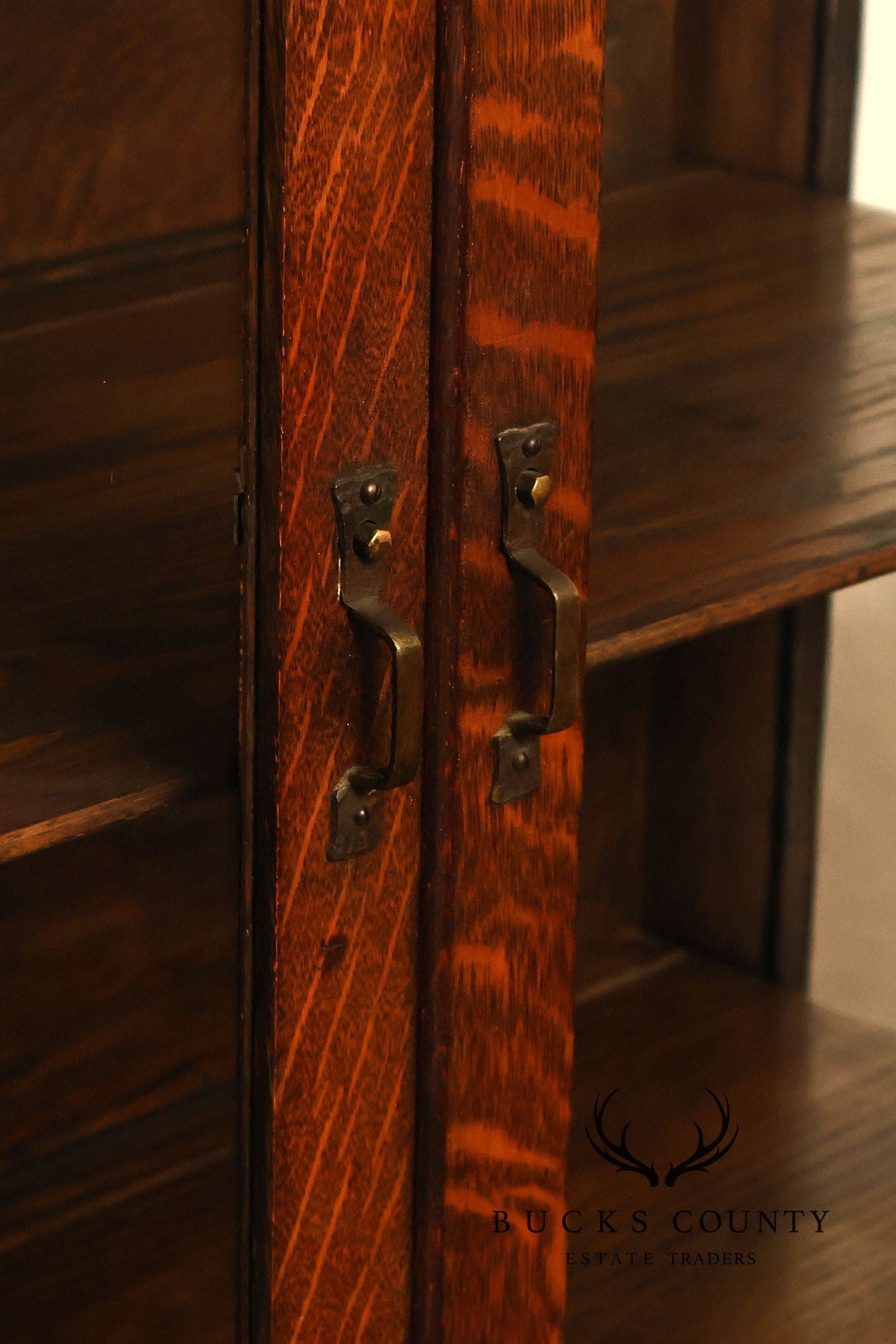 Antique Grand Rapids Oak Arts & Crafts Glass Door Bookcase Cabinet