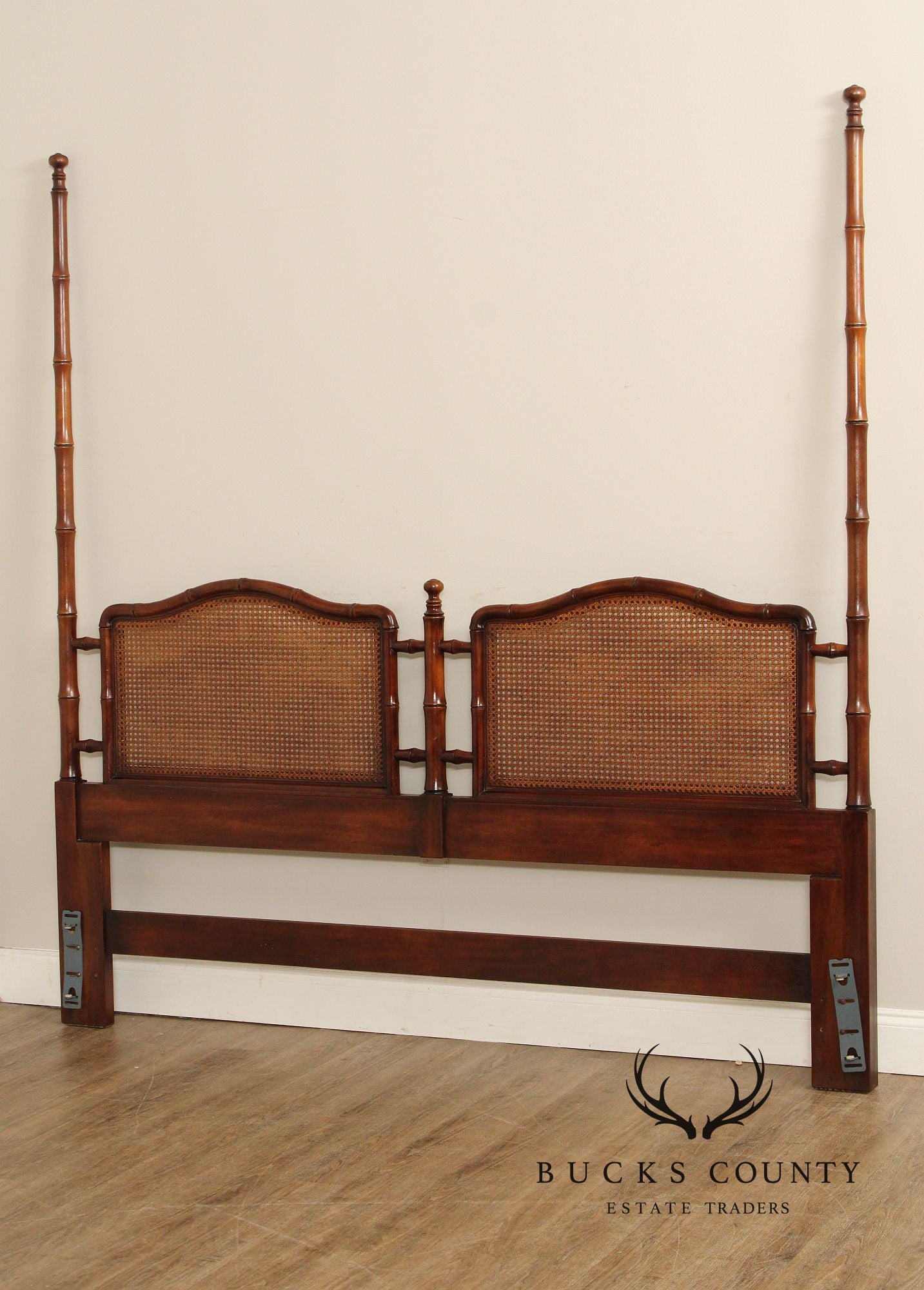 Henredon Hollywood Regency Caned Faux Bamboo King Poster Headboard