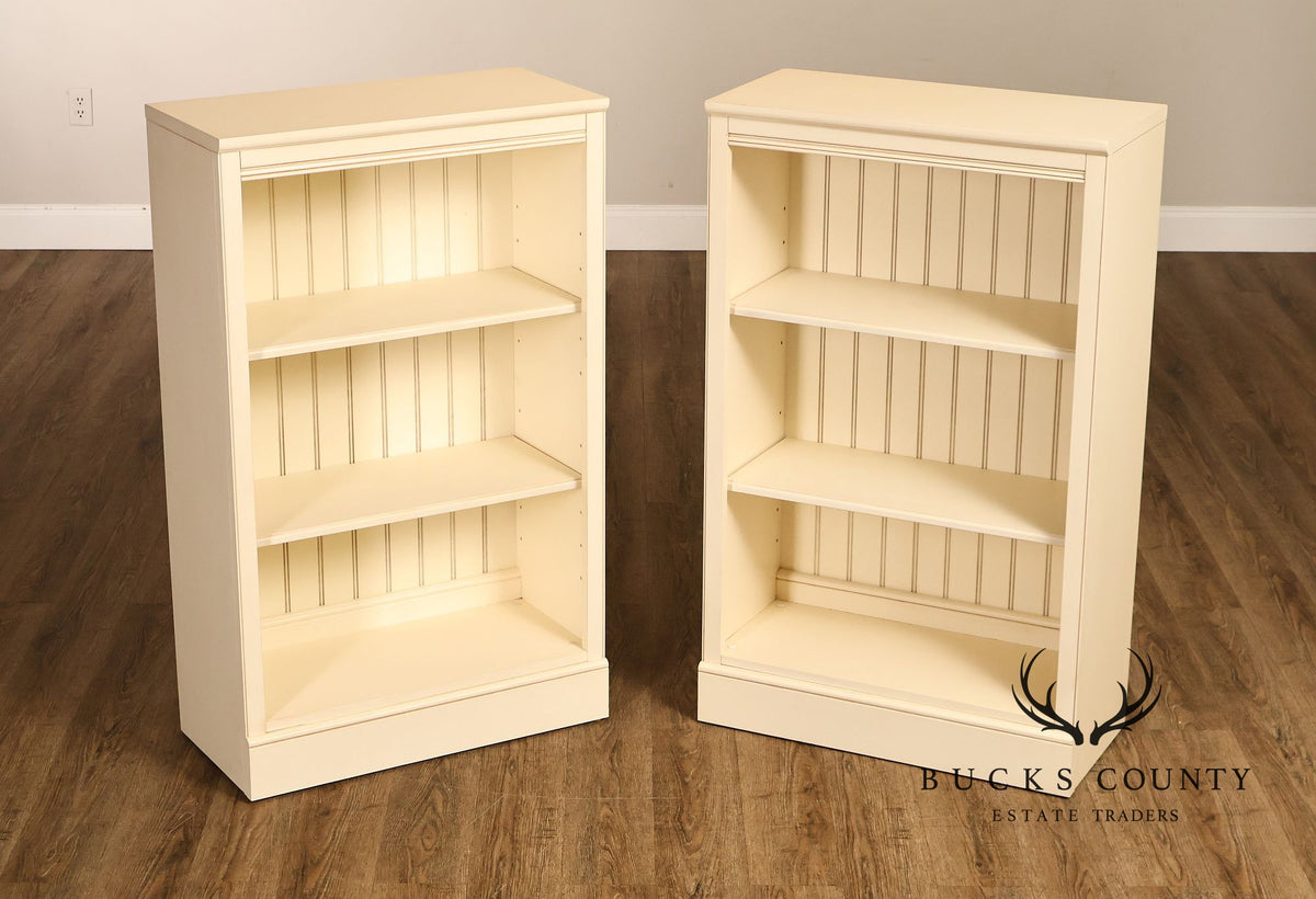 Ethan Allen Coastal Style Pair of Painted Open Bookcases