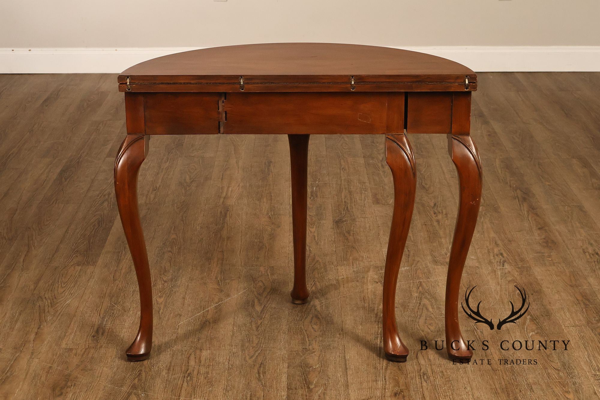 Baker Furniture Vintage Pair Of Walnut Demilune Flip Top Card Tables
