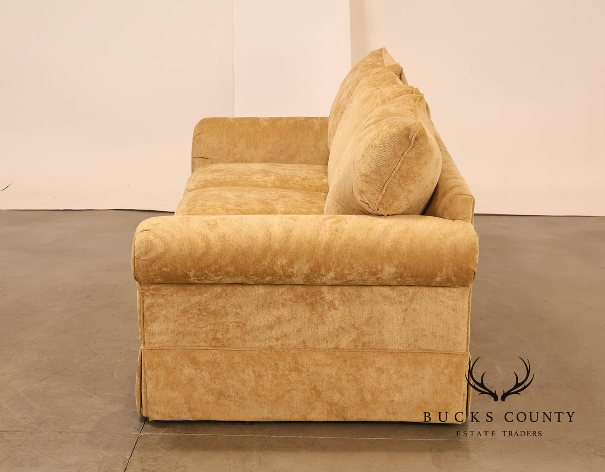 Traditional Gold Chenille Upholstered Three Cushion Sofa