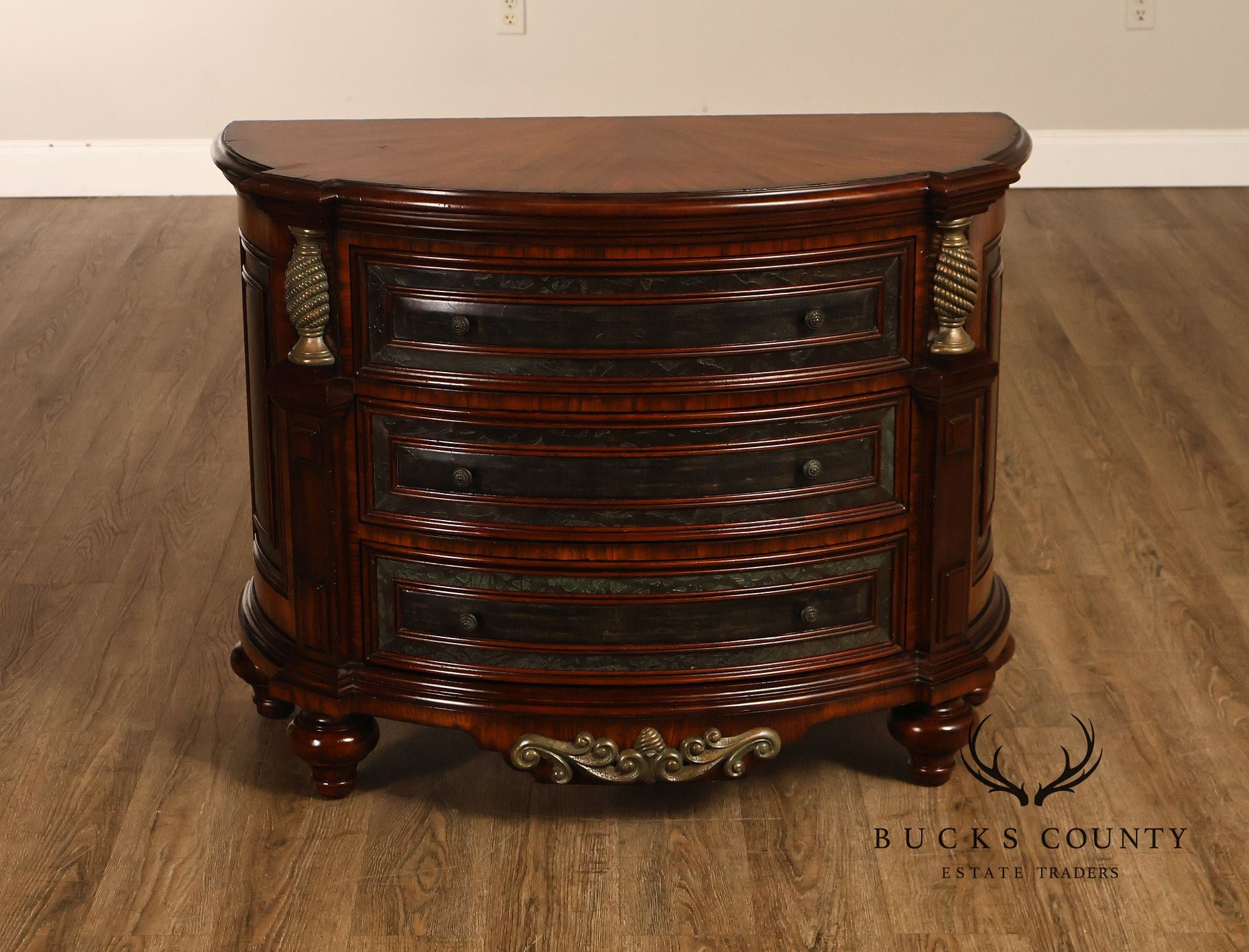 Maitland-Smith Pair Of Mahogany Three Drawer Chest Nightstands