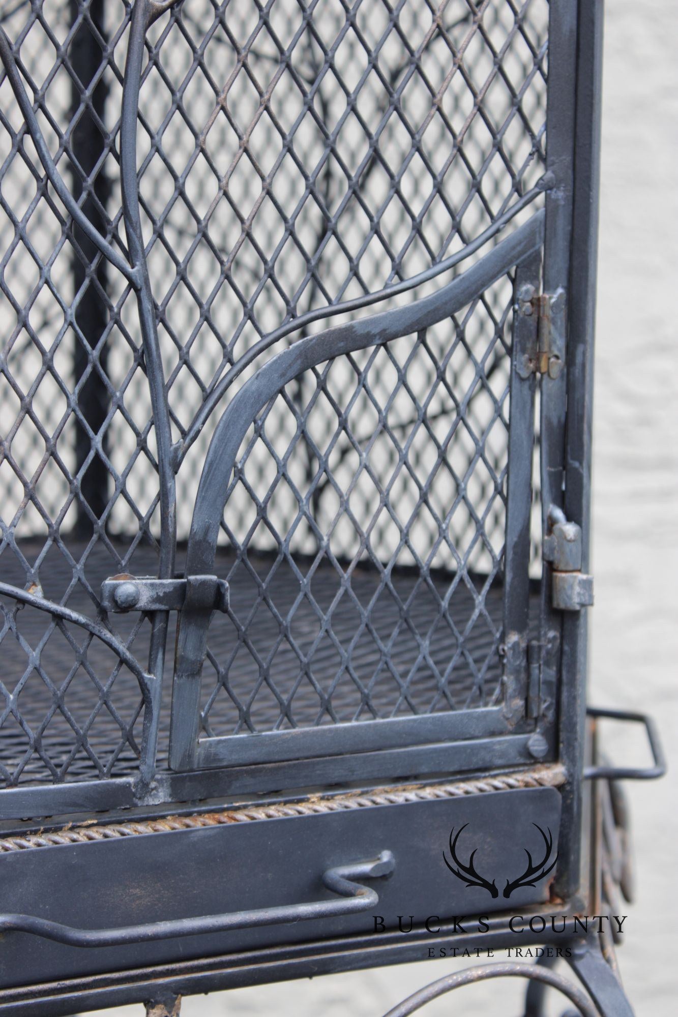 Vintage Wrought Iron Garden Bird Cage On Stand
