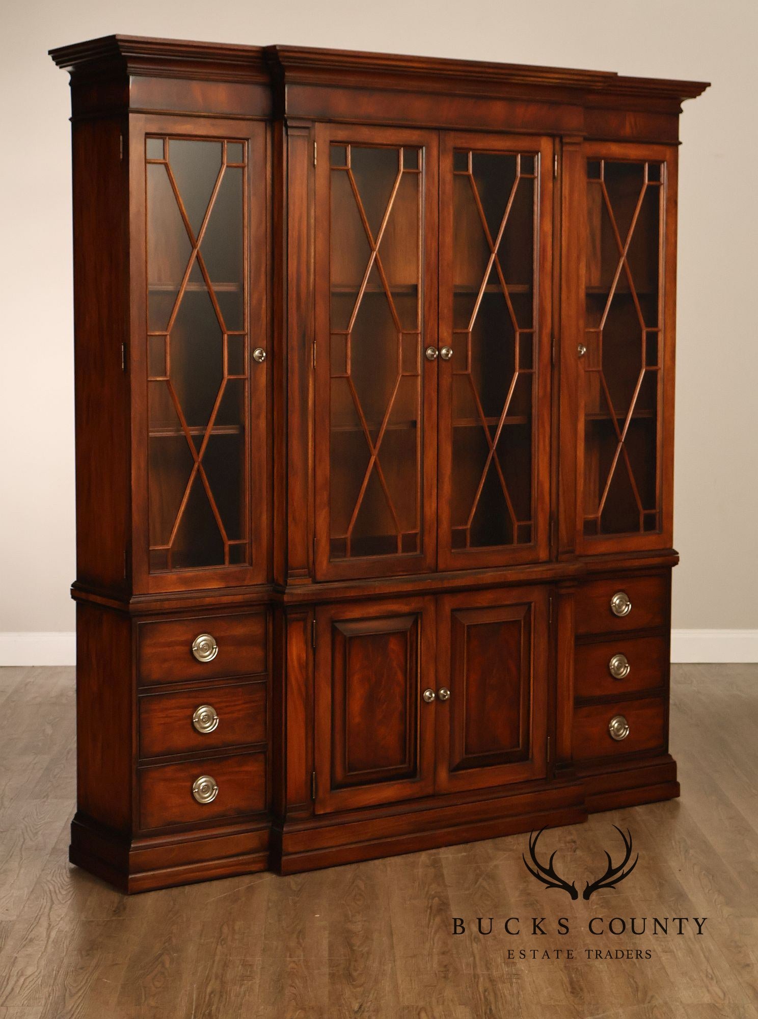 Ethan Allen Newport Collection Mahogany Four Door Breakfront China Cabinet