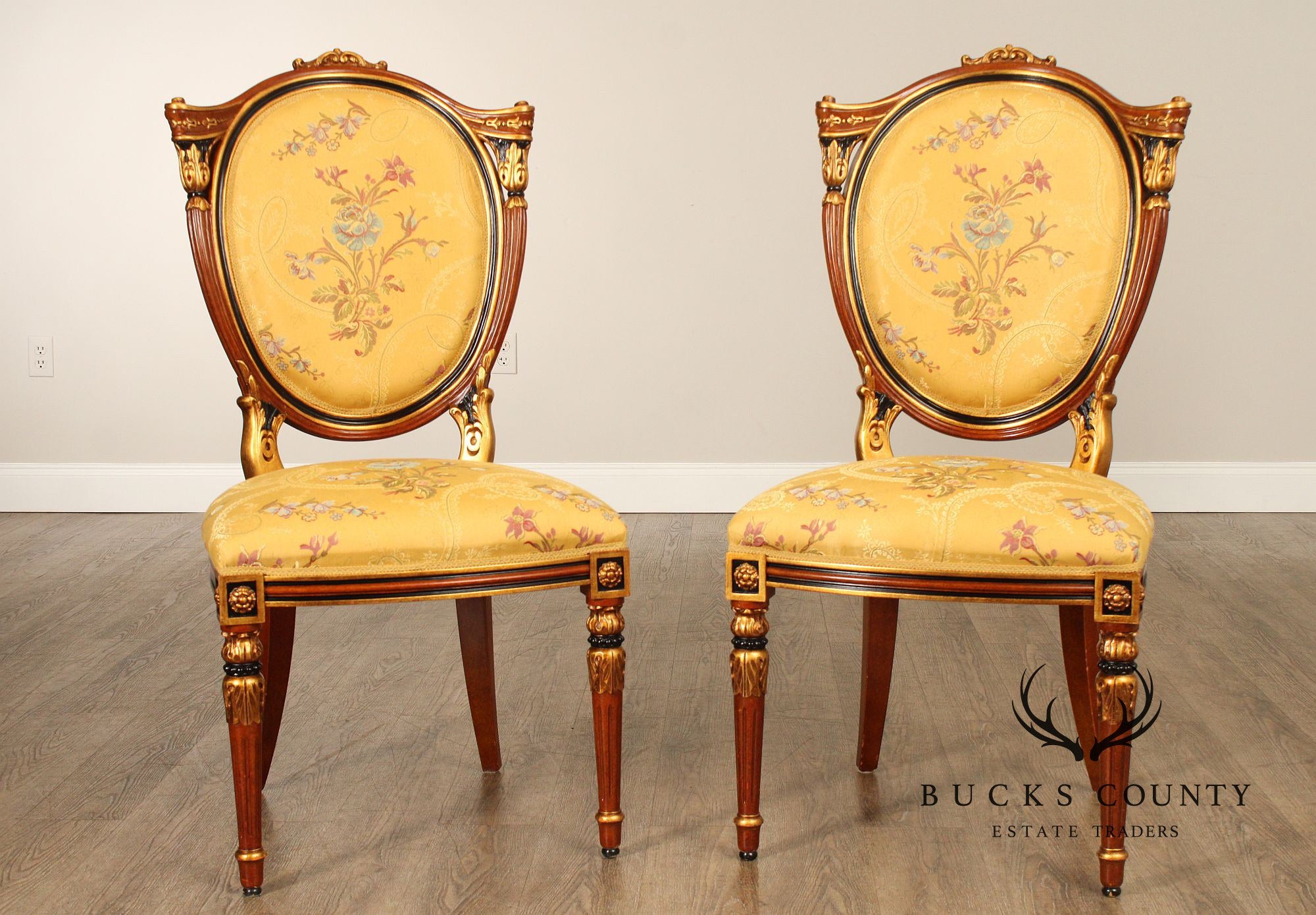 Italian Regency Style Pair of Partial Gilt Side Chairs