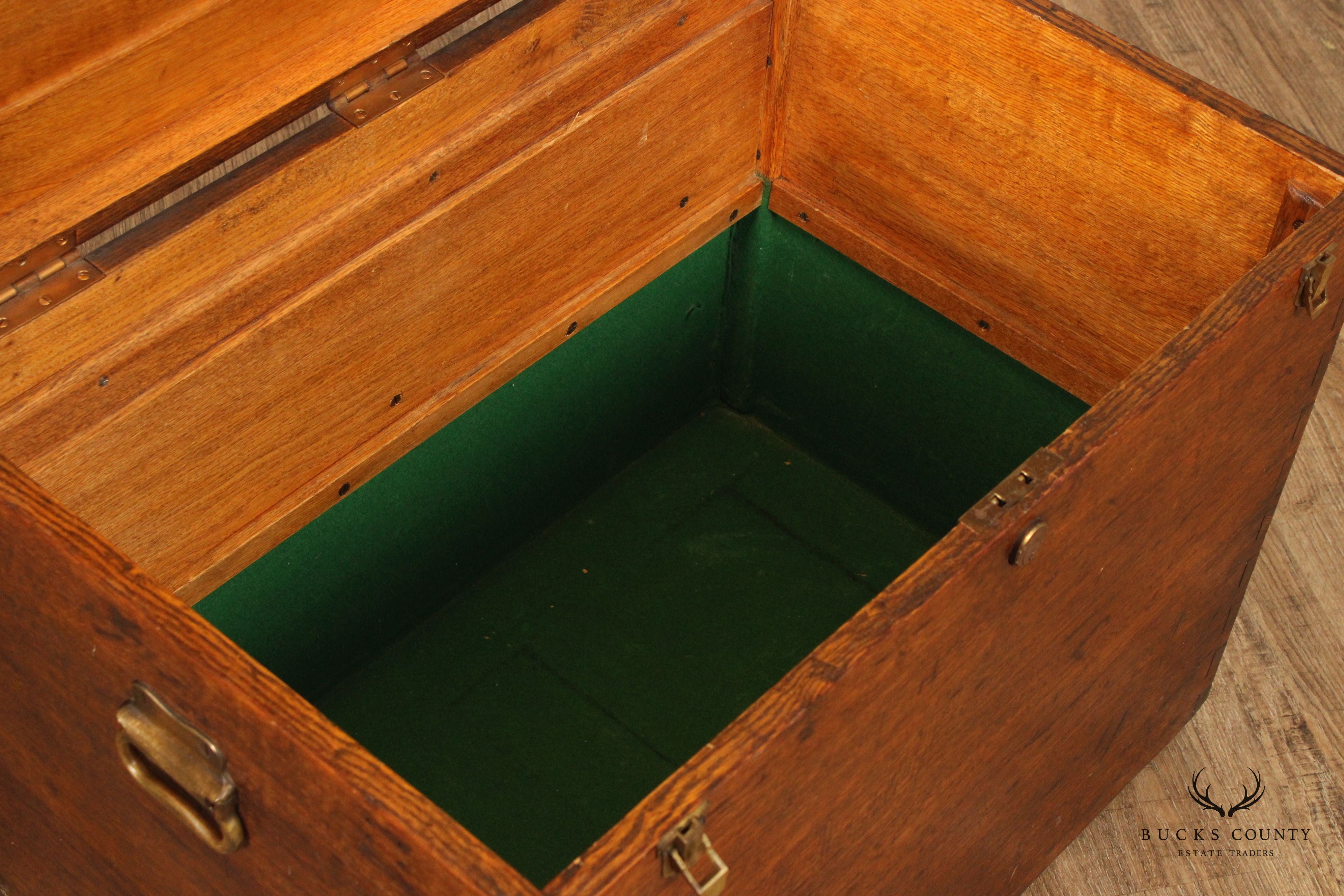 Campaign Style Antique Oak Dovetailed Chest