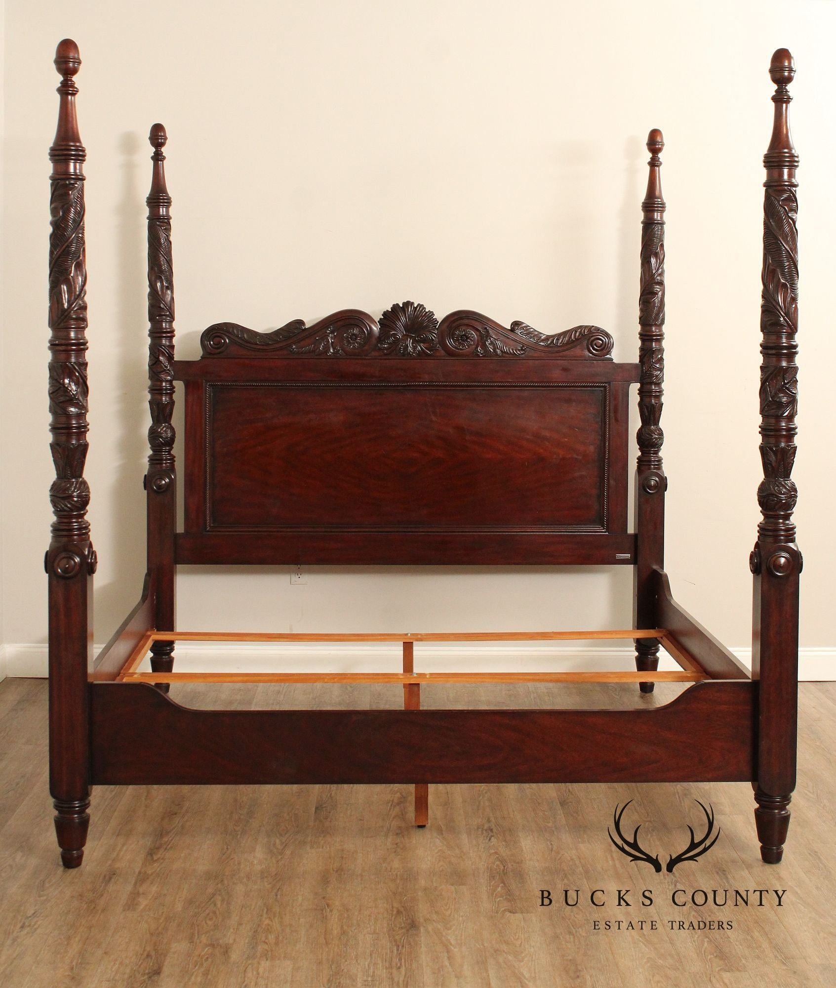 Ralph Lauren Carved Mahogany King Size Safari Poster Bed