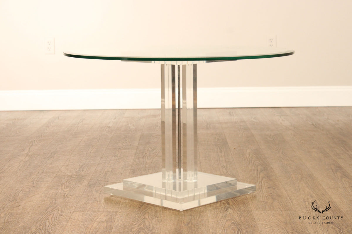 Postmodern Round Lucite Pedestal Center Table