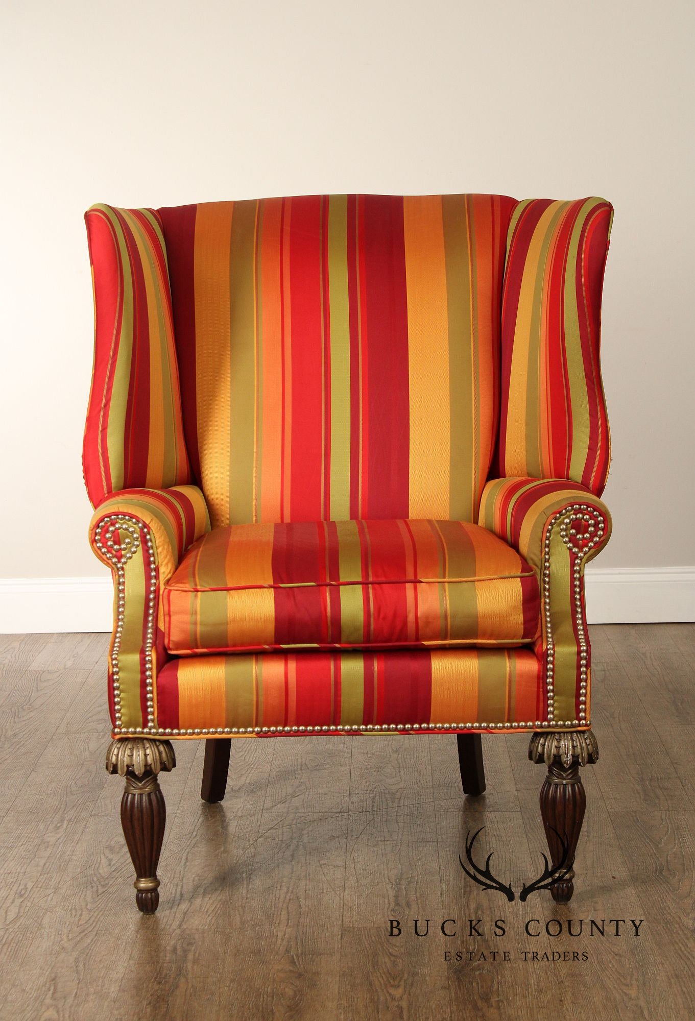 Lane Venture  Modern Regency Style Pair Striped Wing Chairs