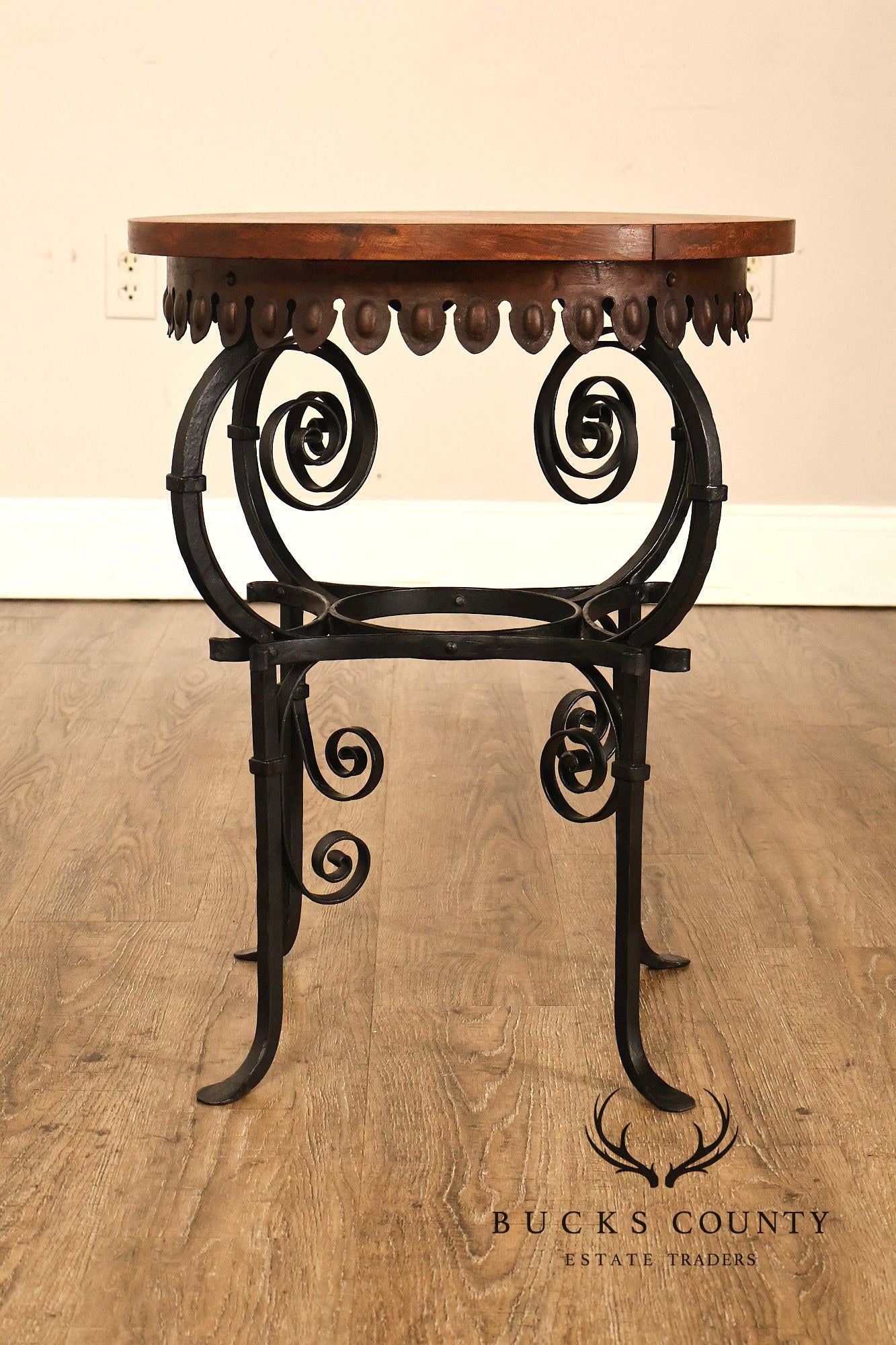Spanish Revival Style Oak and Wrought Iron Accent Table