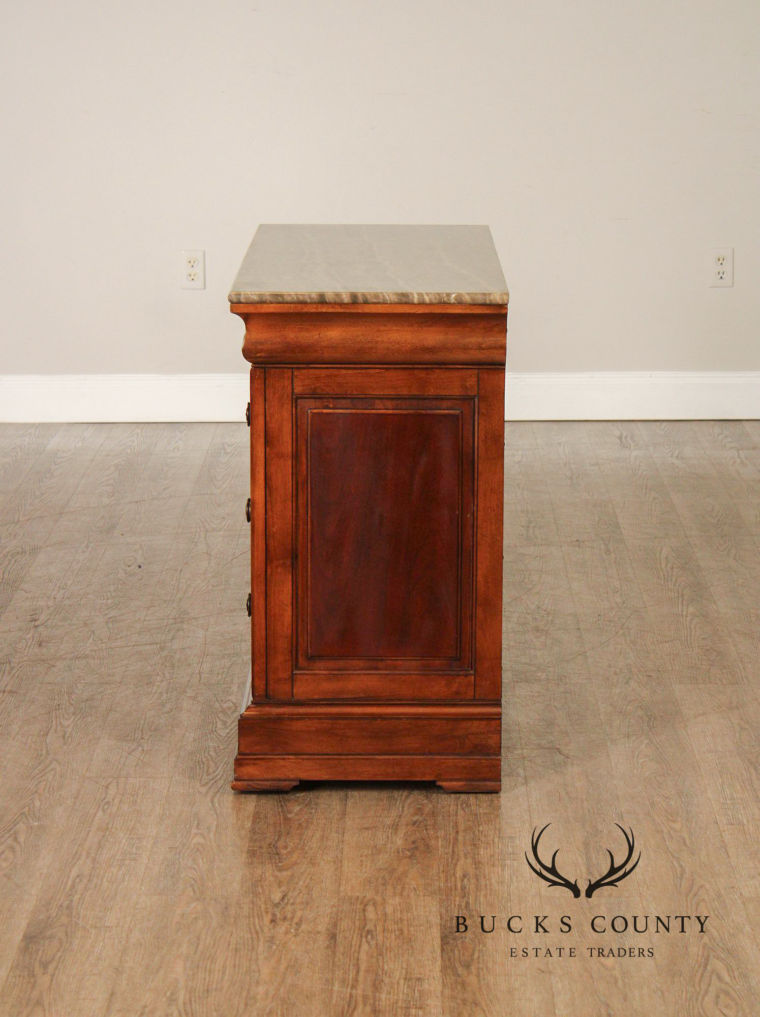 Ethan Allen Louis Philippe Style Pair of 'Fisher' Marble Top Chests