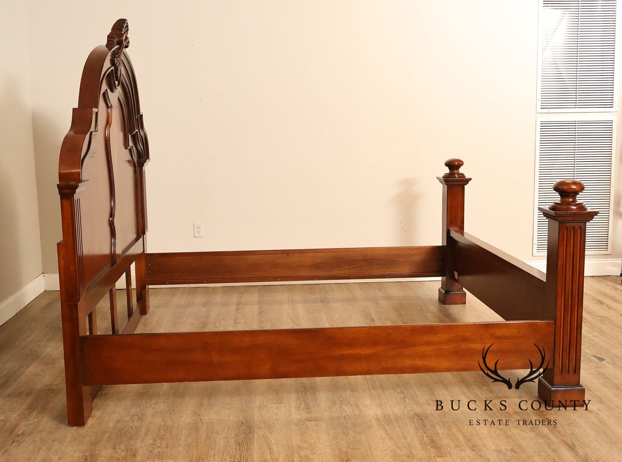 Baroque Style King Size Mahogany High Back Carved Bed Frame