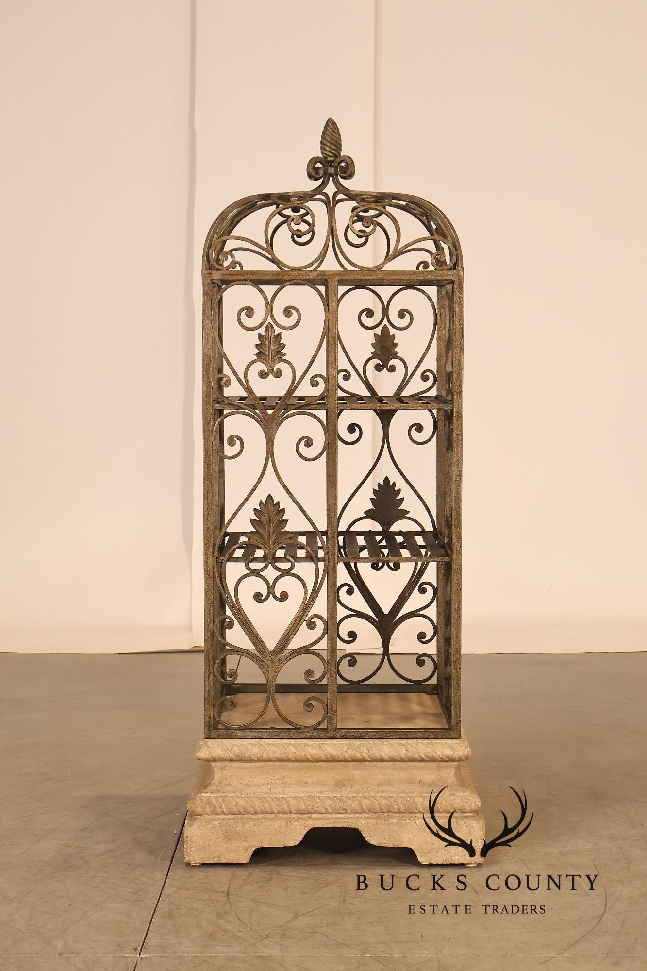 French Baroque Style Wrought Iron Scrollwork Birdcage Etagere Display Shelf