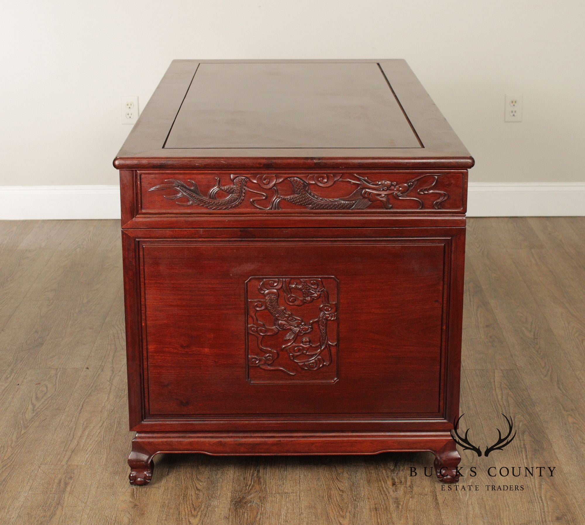 Chinese Rosewood Vintage Pedestal Executive Desk