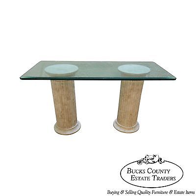 Maitland Smith Tessellated Stone Greek Doric Column Pedestal Glass Top Desk