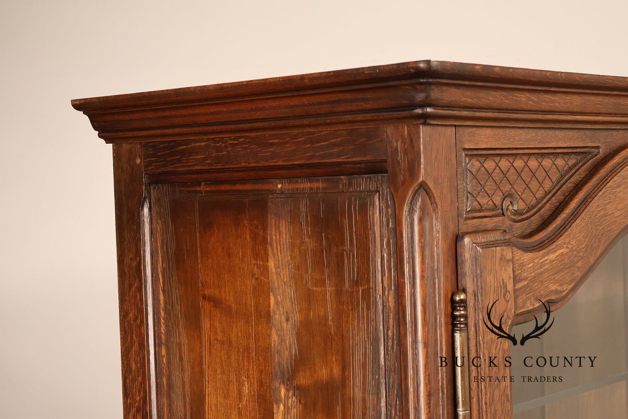 French Country Louis XV Style Vintage Oak China Display Cabinet