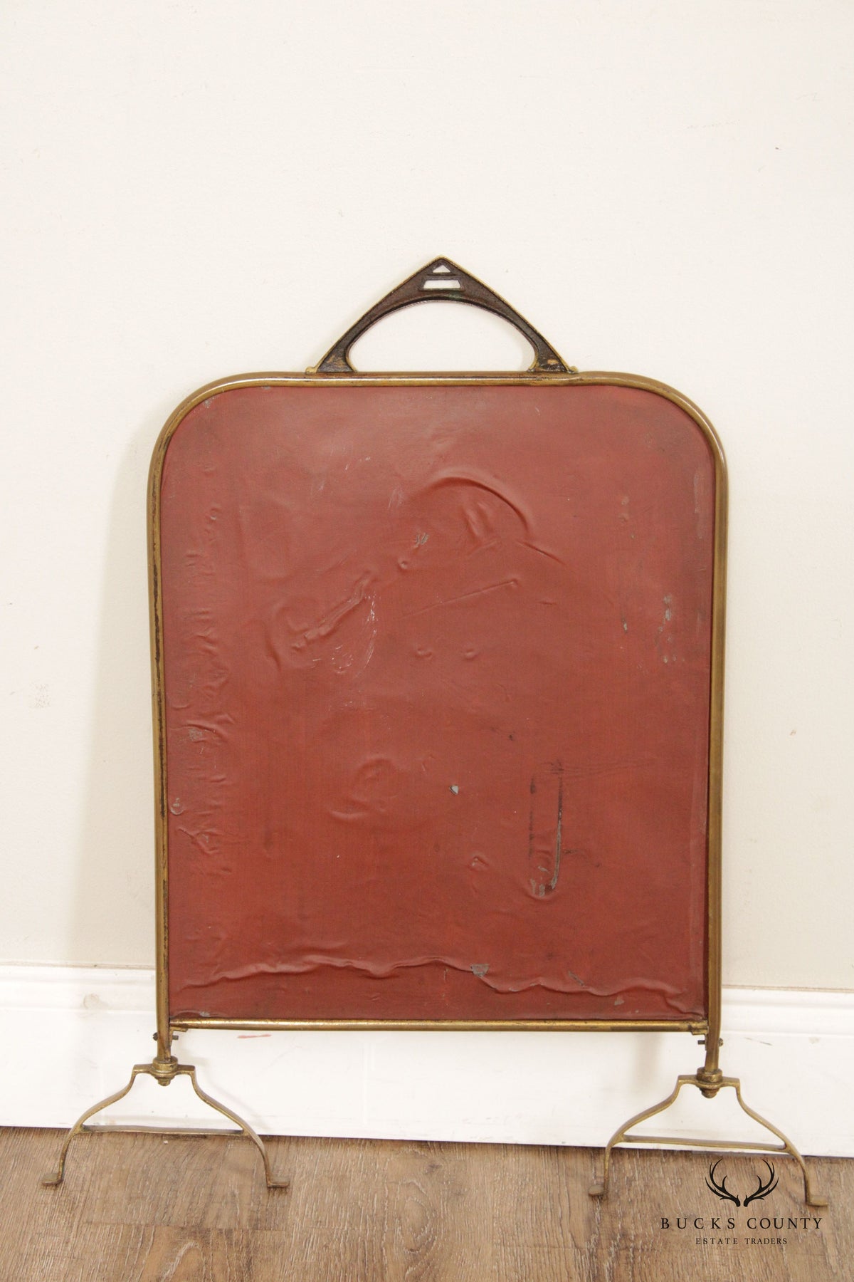 Antique Victorian Brass Beveled Mirror Fireplace Screen