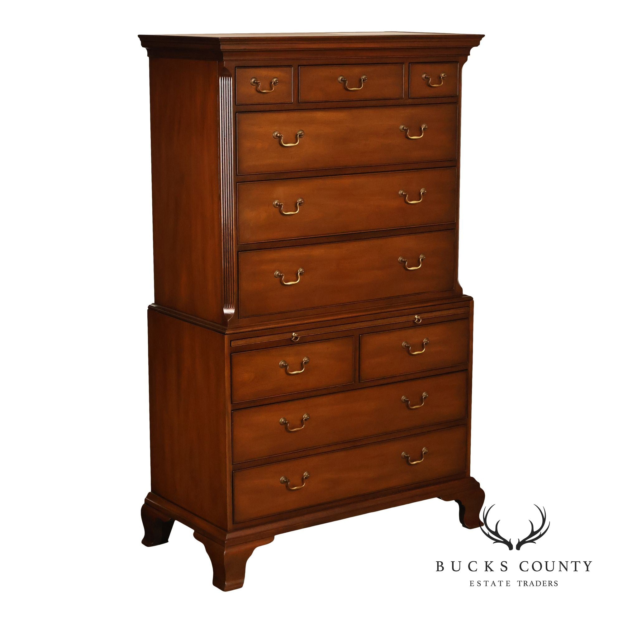 Kittinger Mahogany 10 Drawer Chippendale Style Chest-on-Chest Tall Dresser