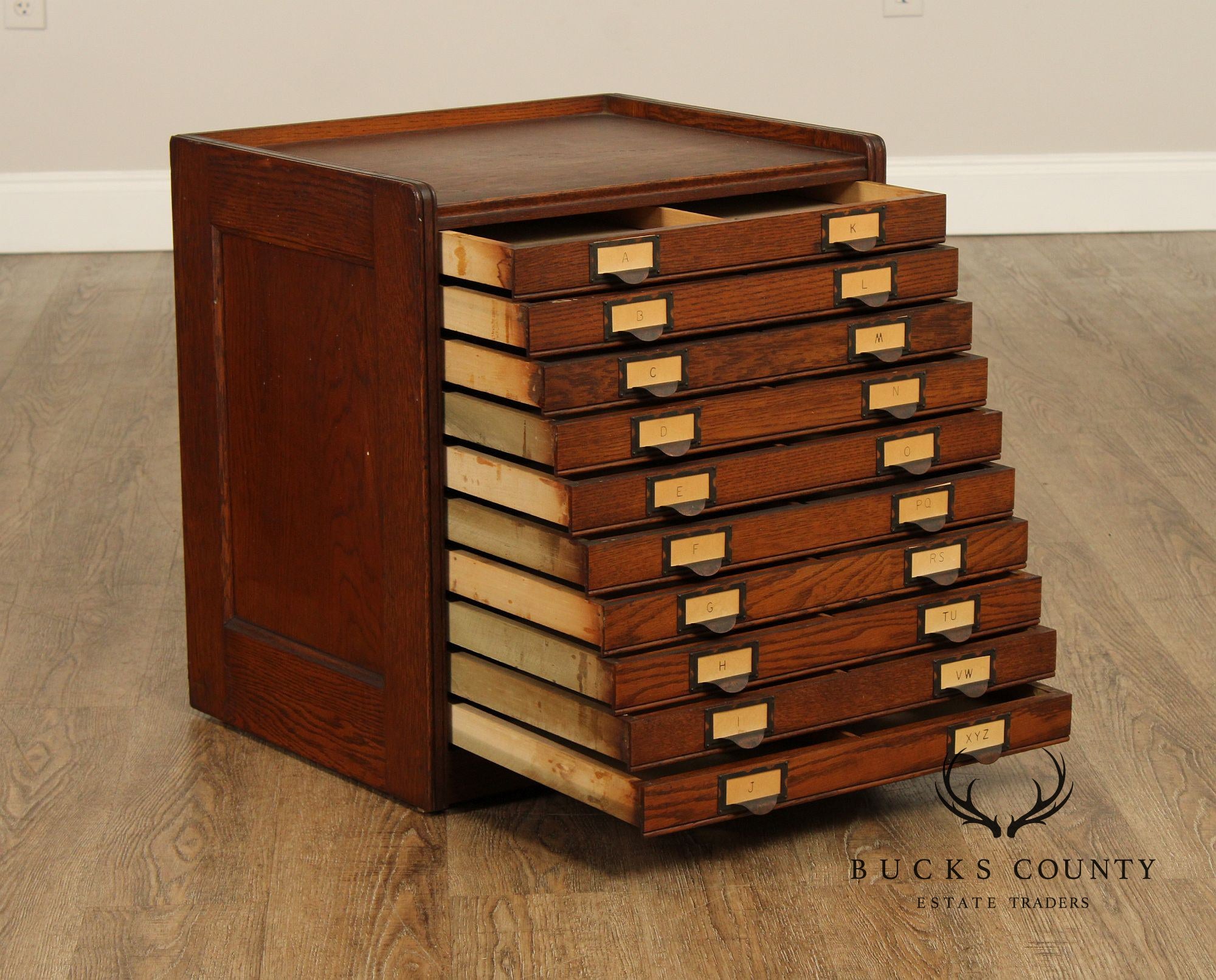 Antique Globe Oak Flat File Cabinet