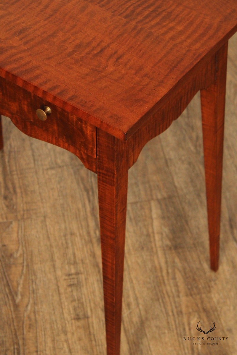 Tiger Maple Federal Style Custom Quality Pair Ond Drawer Side Tables