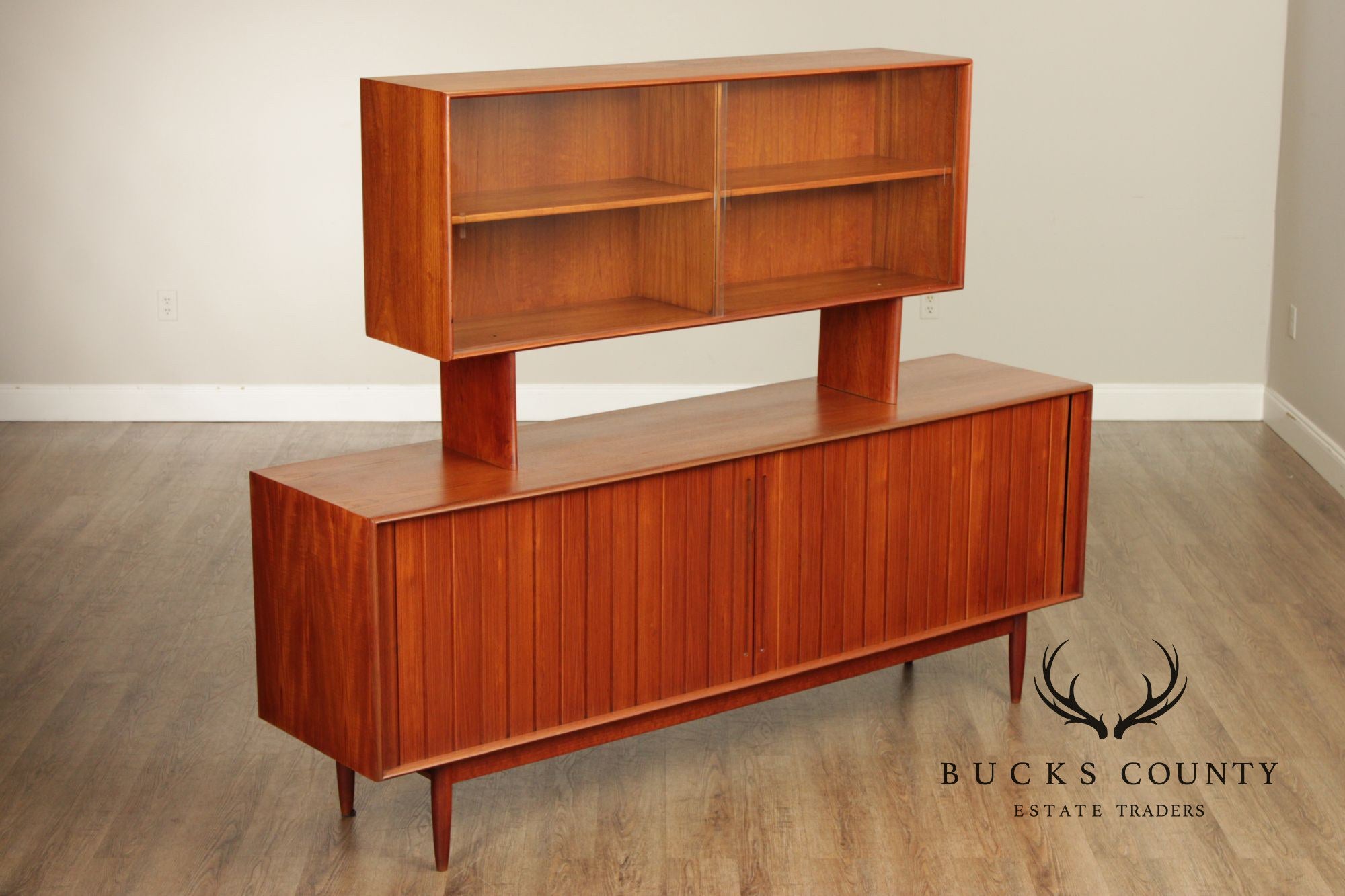 Danish Mid-Century Modern Teak Credenza With Floating Hutch