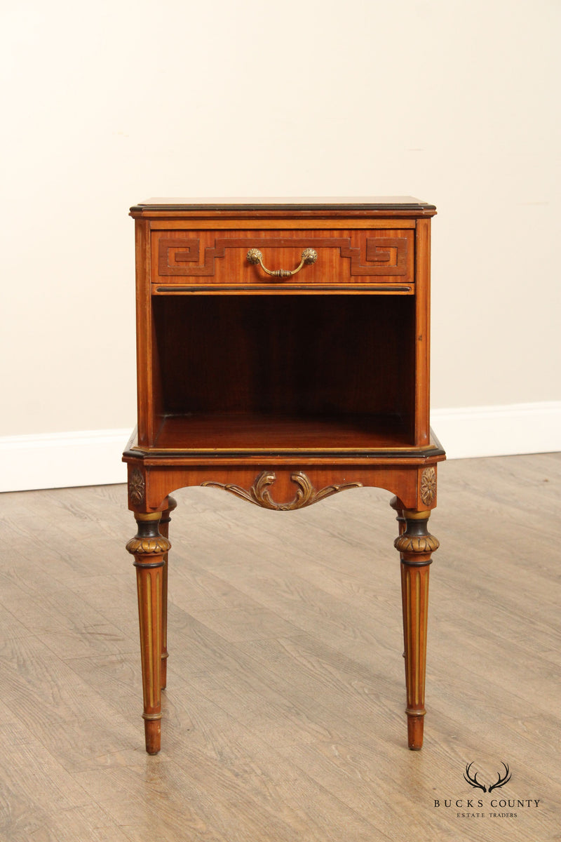 1930's French Regency Style Carved and Partial Gilt Satinwood Nightstand