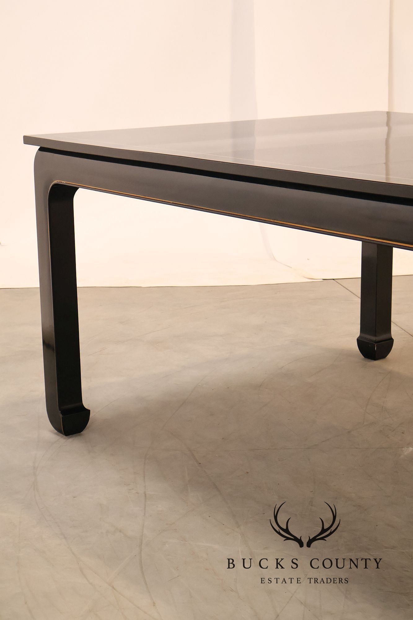 Custom Black Lacquered 12 Foot Extendable Dining Table With Gold Line Inlay