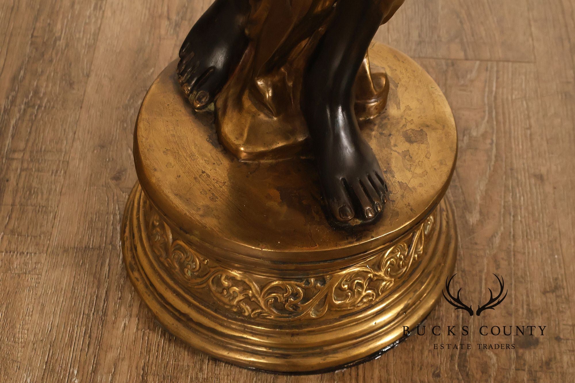 Neoclassical Style Pair Of Bronze Figural Torchere Floor Lamps