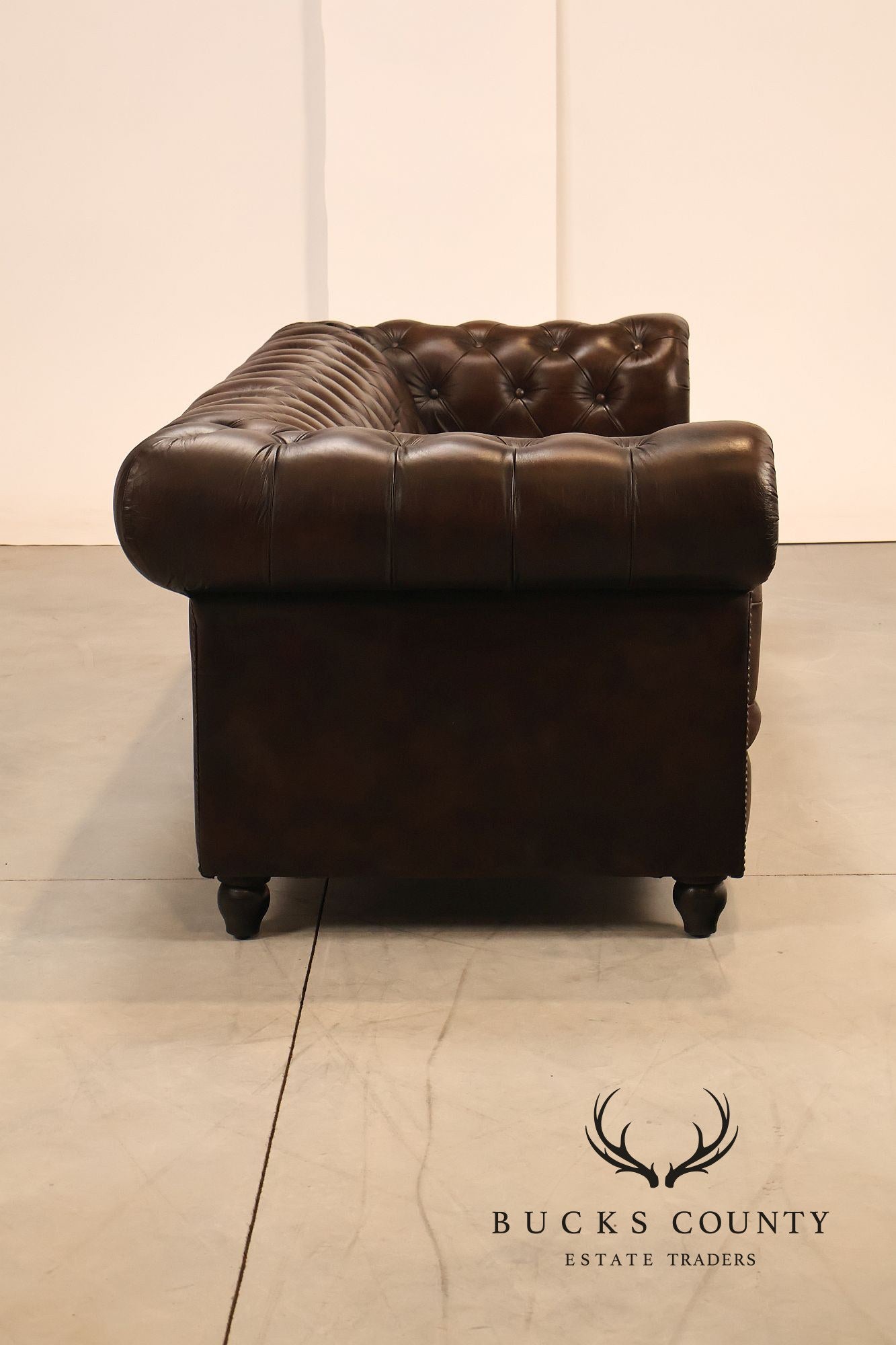 Chesterfield Style 7 Foot Espresso Brown Tufted Leather Sofa