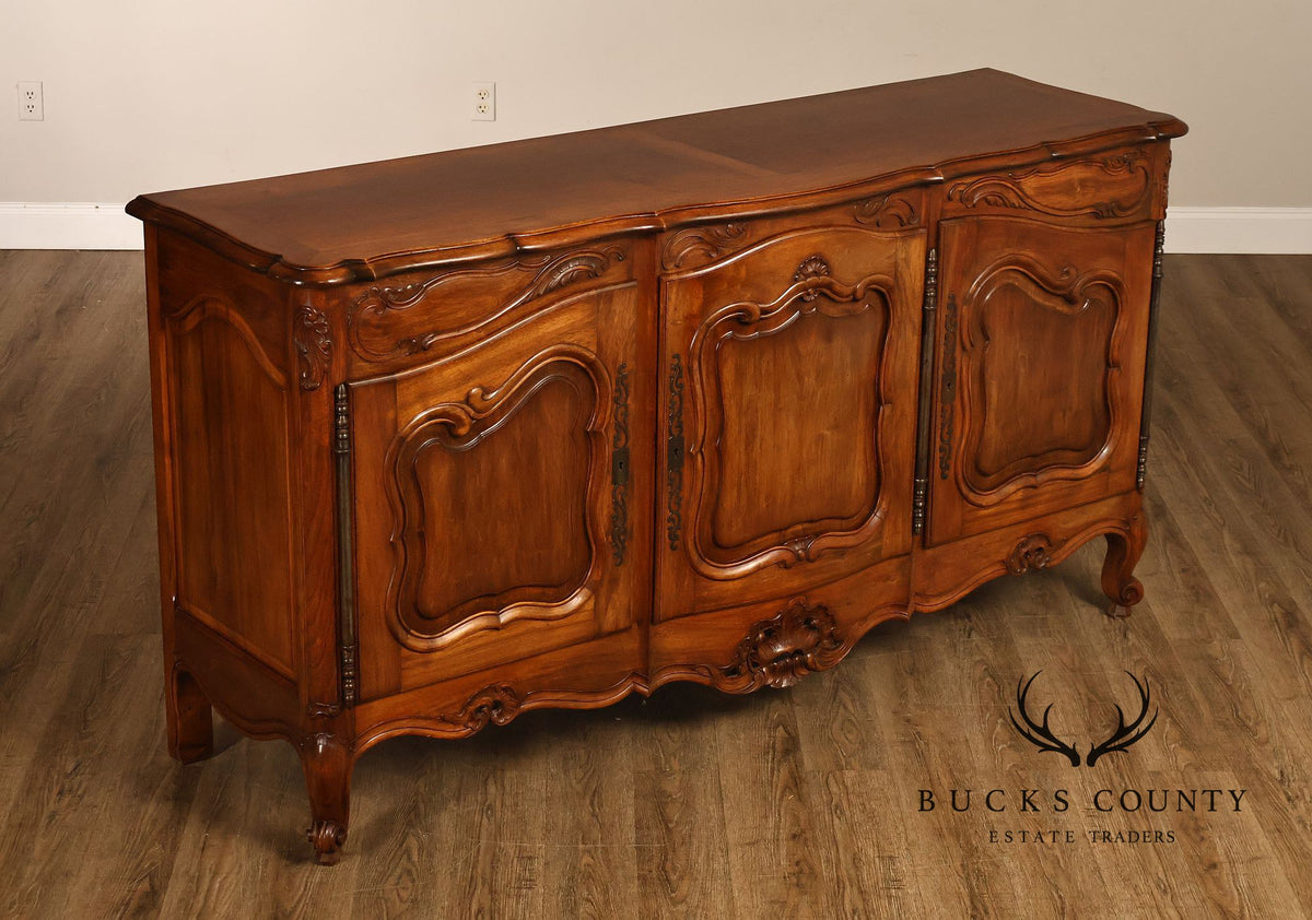 French Provincial Style Carved Fruitwood Three Door Sideboard