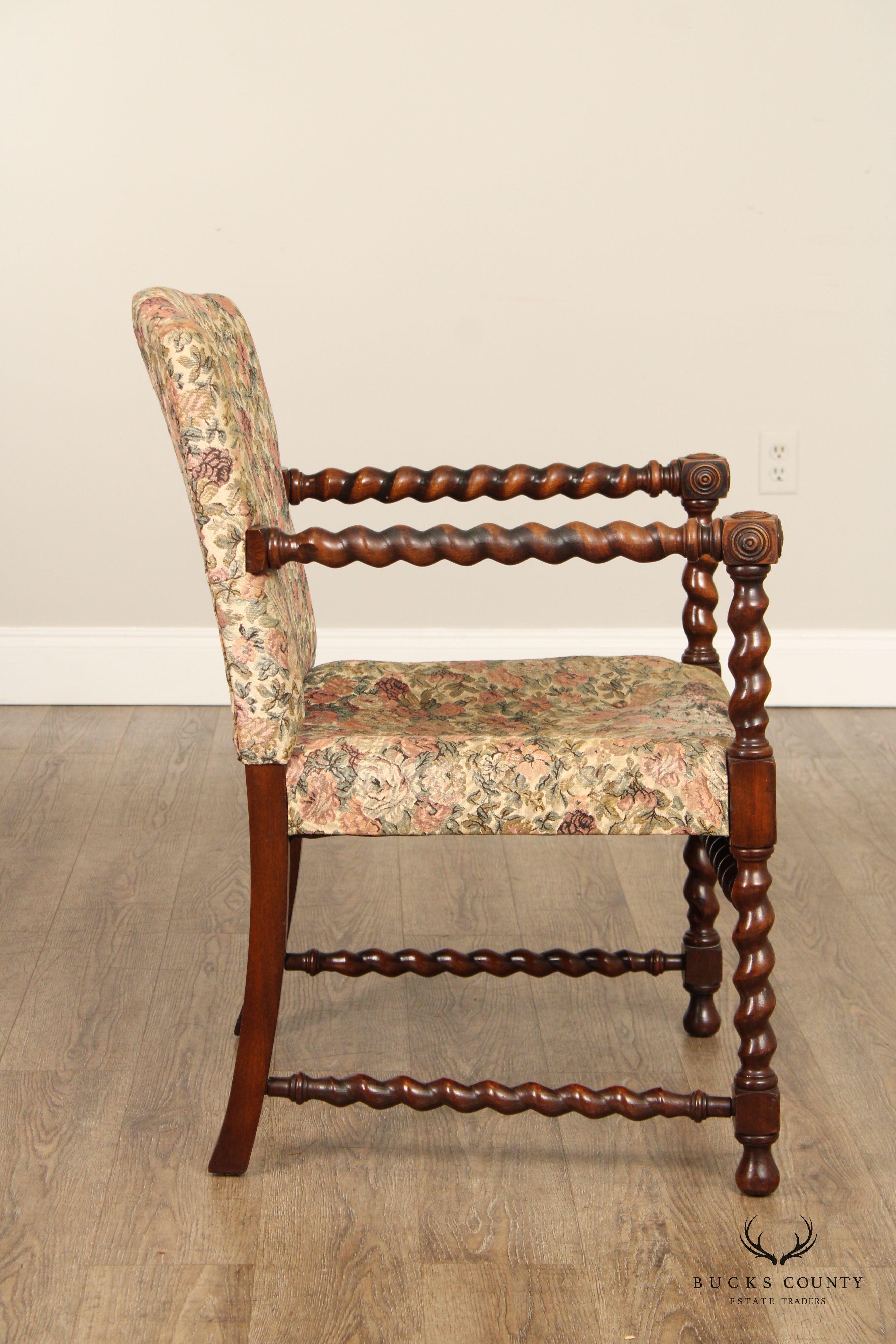 Jacobean Revival Antique Walnut Barley Twist Armchair