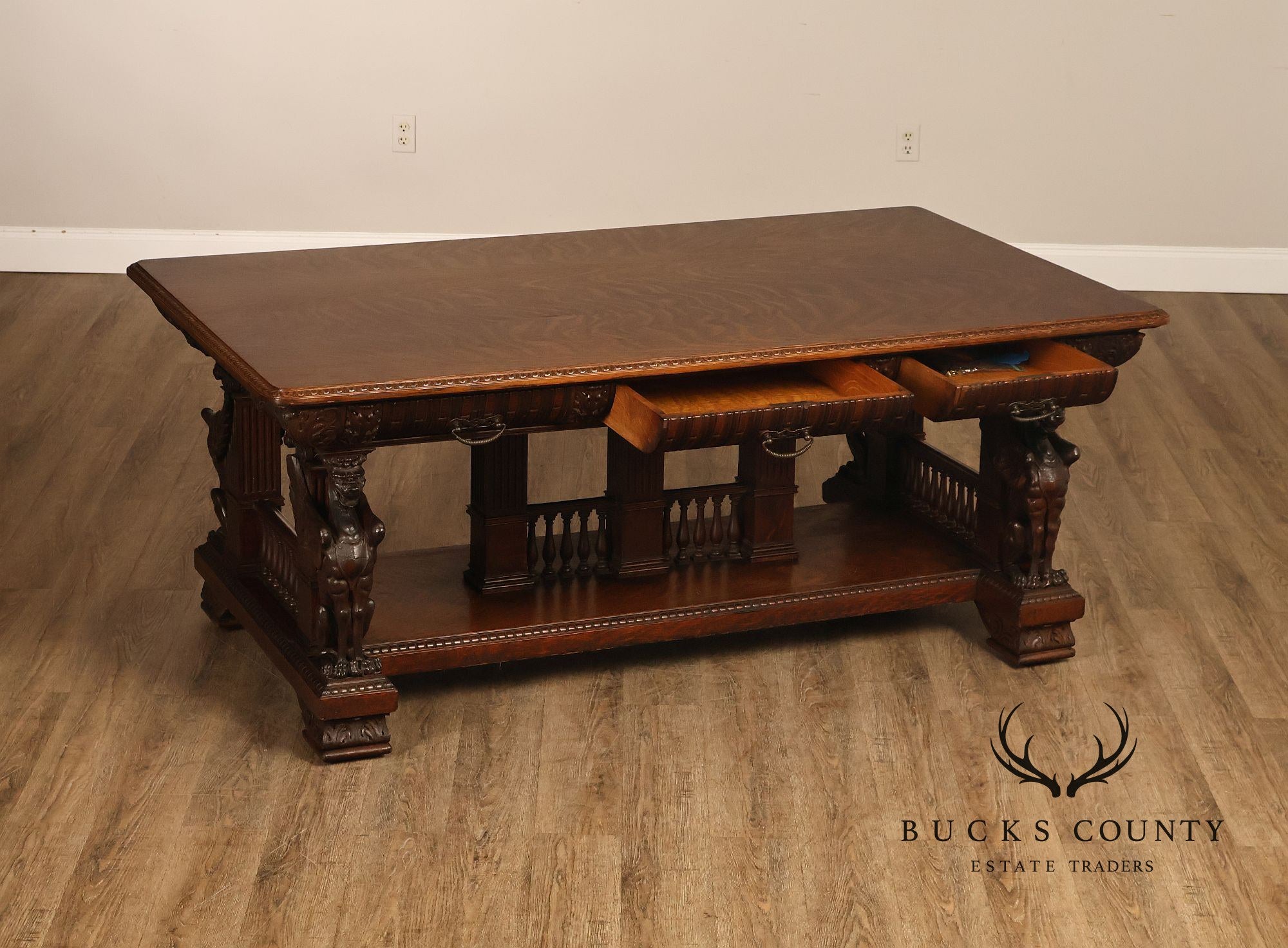 Victorian Carved Oak Library Table With Griffin Supports